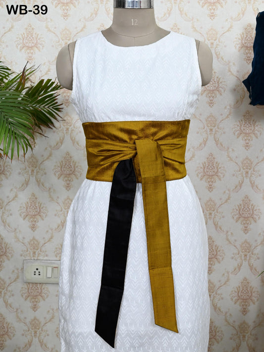 Silk Shantun Reversible Fabric Belt Brown Black Obi Wrap Women Sash Belt Adjustable Customized Wedding Dress Gift for Friend Wrap & Tie