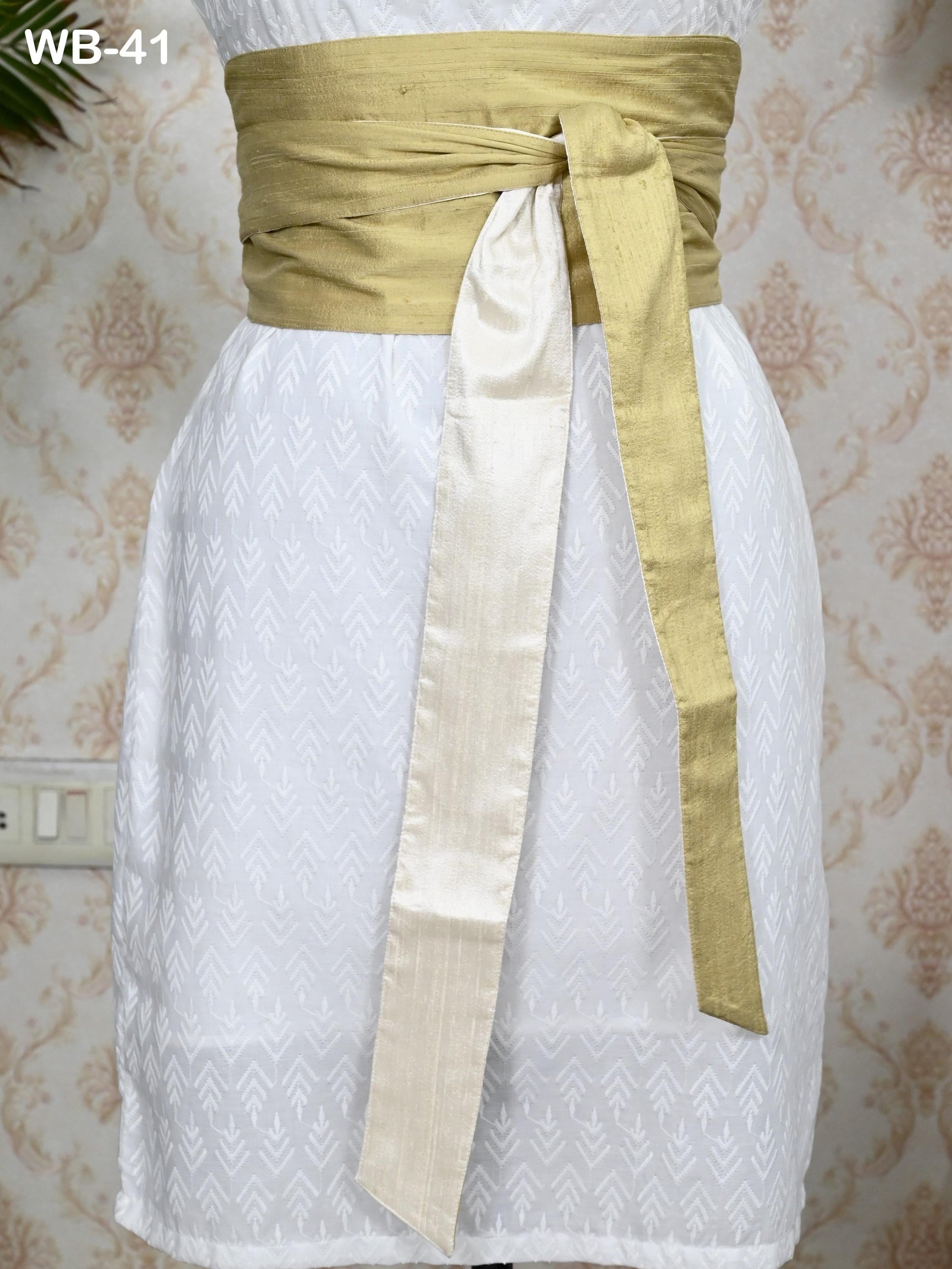 Silk Shantung Reversible Fabric Belt Gold Ivory Obi Wrap Women Sash Belt Adjustable Customized Wedding Dress Gift Mom Daughter Wrap & Tie