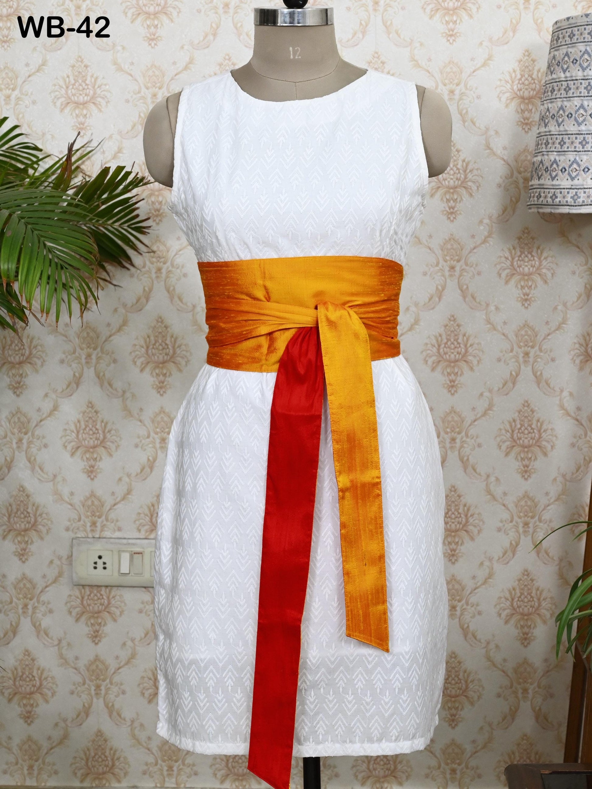 Silk Shantung Reversible Fabric Belt Red Orange Obi Wrap Women Sash Belt Adjustable Customized Wedding Dress Gift Mom Daughter Wrap & Tie