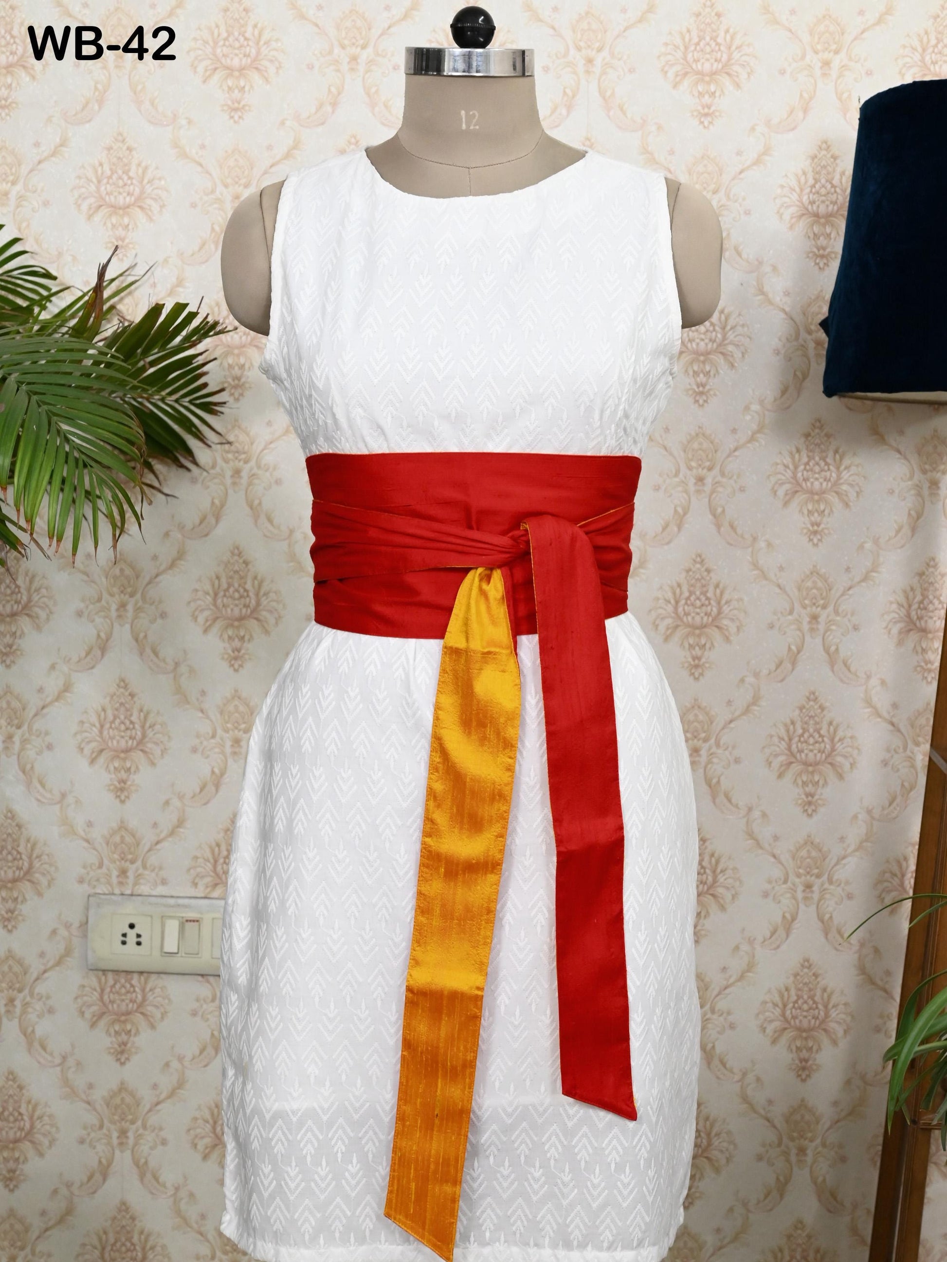 Silk Shantung Reversible Fabric Belt Red Orange Obi Wrap Women Sash Belt Adjustable Customized Wedding Dress Gift Mom Daughter Wrap & Tie