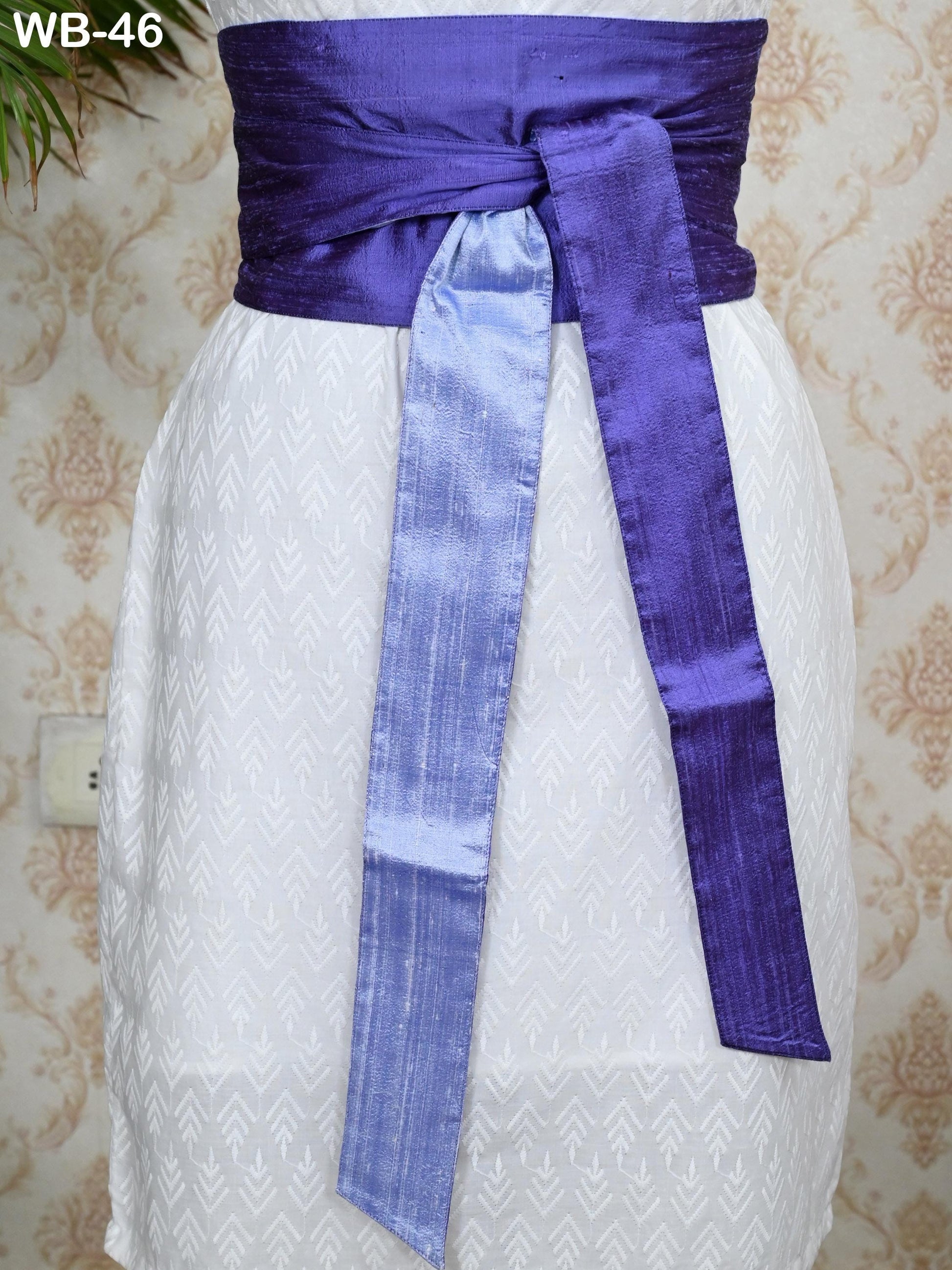 Silk Shantung Reversible Fabric Belt Purple Obi Wrap Women Sash Belt Adjustable Customized Wedding Dress Gift Mom Daughter Wrap & Tie