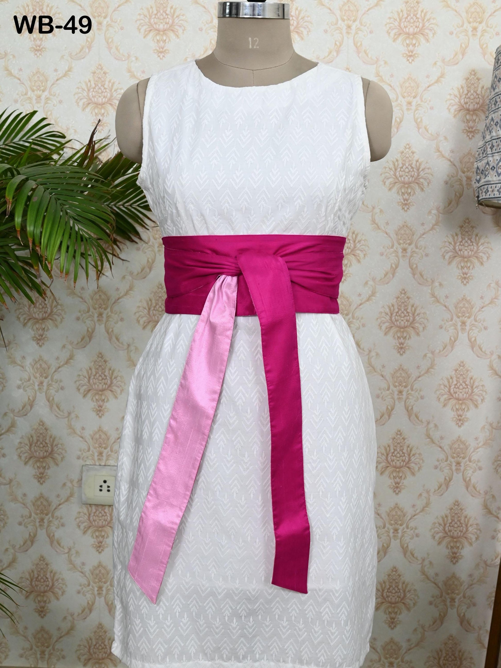 Silk Shantung Reversible Fabric Belt Pink Obi Wrap Women Sash Belt Adjustable Customized Wedding Dress Gift Mom Daughter Wrap & Tie