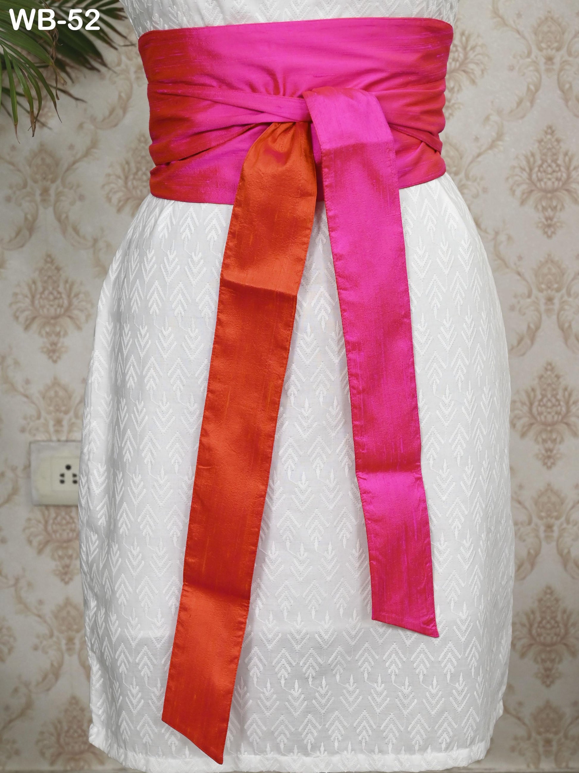 Silk Shantung Reversible Fabric Belt Fuchsia Pink Obi Wrap Women Sash Belt Adjustable Customized Wedding Dress Gift Mom Daughter Wrap & Tie