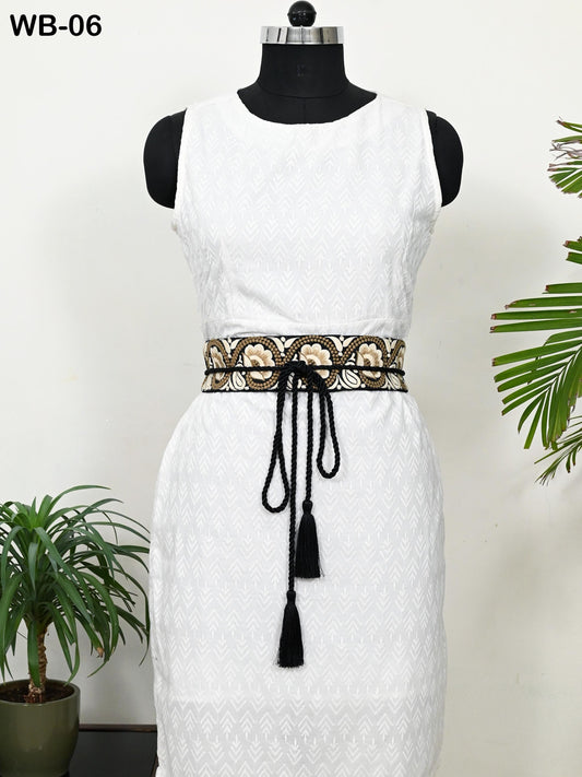Reversible Embroidered Obi Belt Wrap Women Sash Belt Adjustable Bohemian Ethnic Customized Summer Wedding Dress Gift Sister Black Ivory