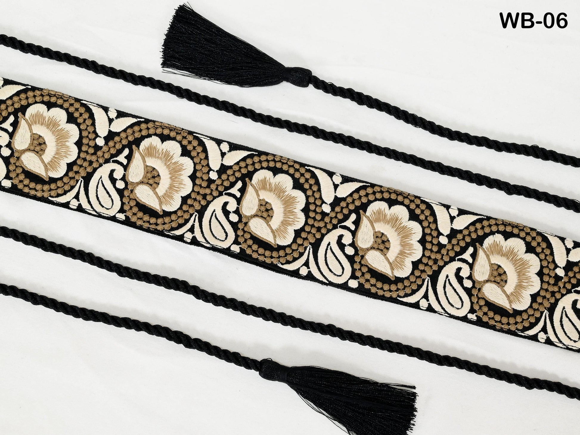 Reversible Embroidered Obi Belt Wrap Women Sash Belt Adjustable Bohemian Ethnic Customized Summer Wedding Dress Gift Sister Black Ivory