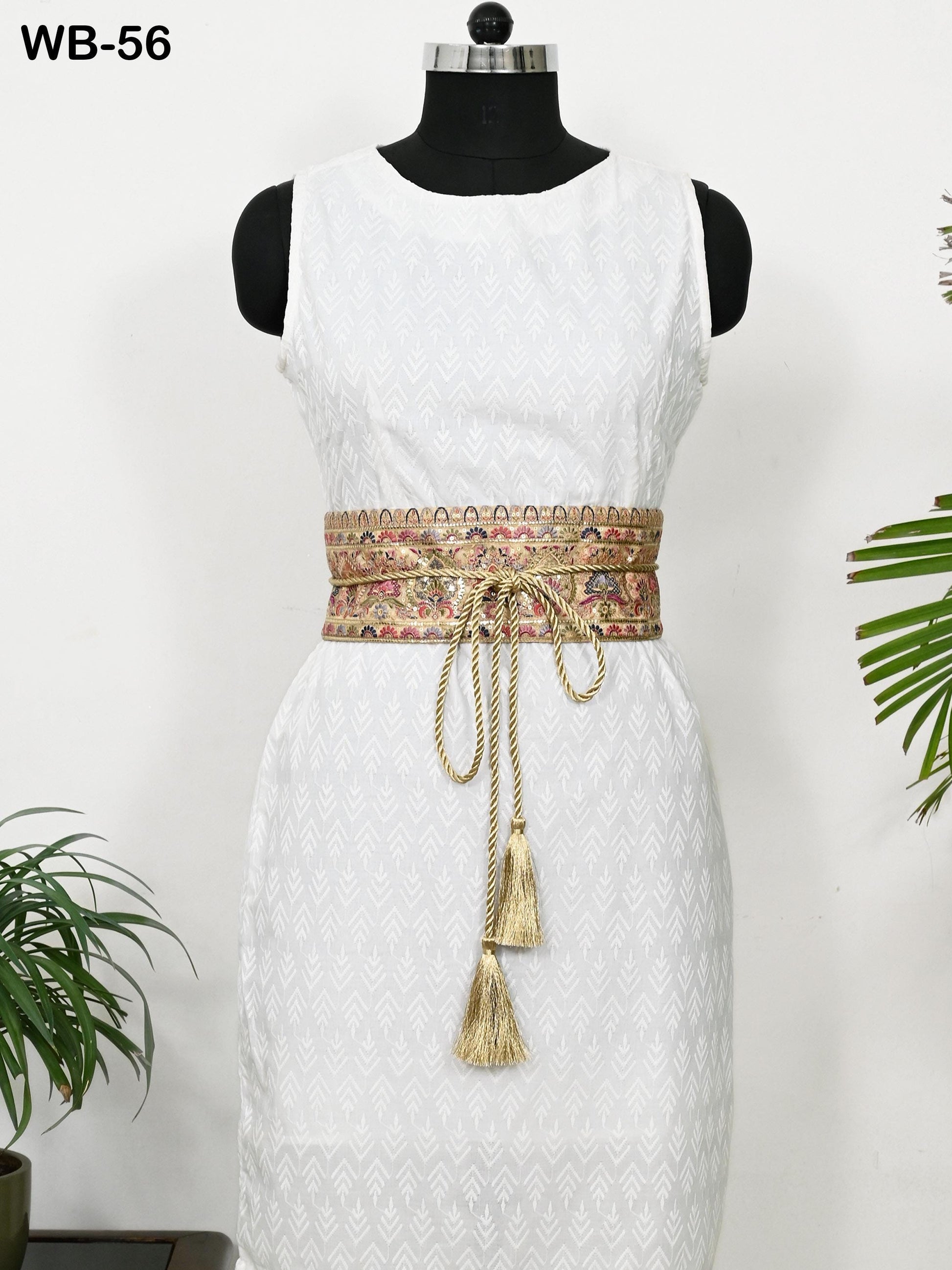 Beige Reversible Embroidery Fabric Belt Gold Obi Wrap Women Sash Belt Adjustable Bohemian Ethnic Customized Summer Wedding Dress Gift Friend