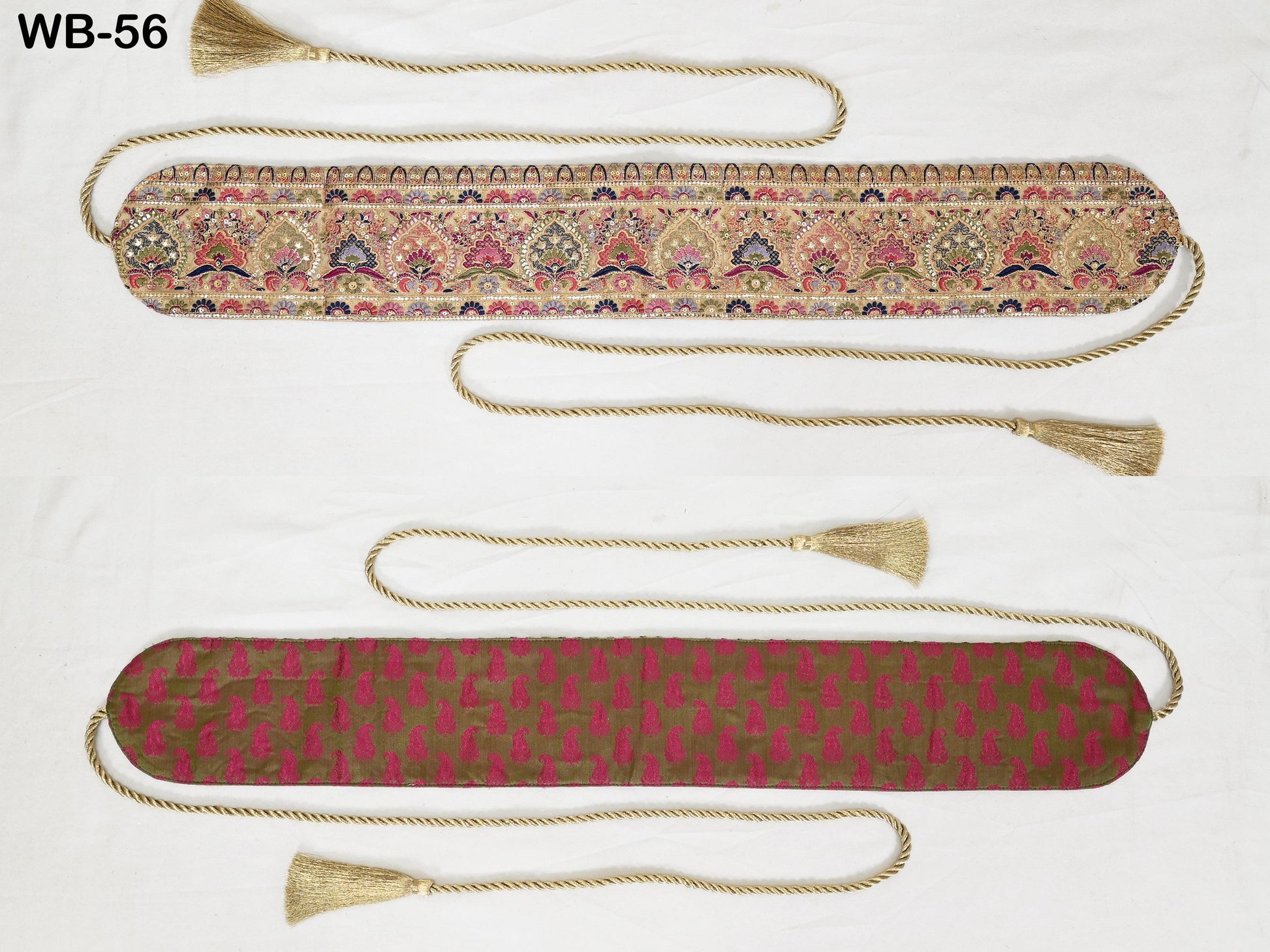 Beige Reversible Embroidery Fabric Belt Gold Obi Wrap Women Sash Belt Adjustable Bohemian Ethnic Customized Summer Wedding Dress Gift Friend