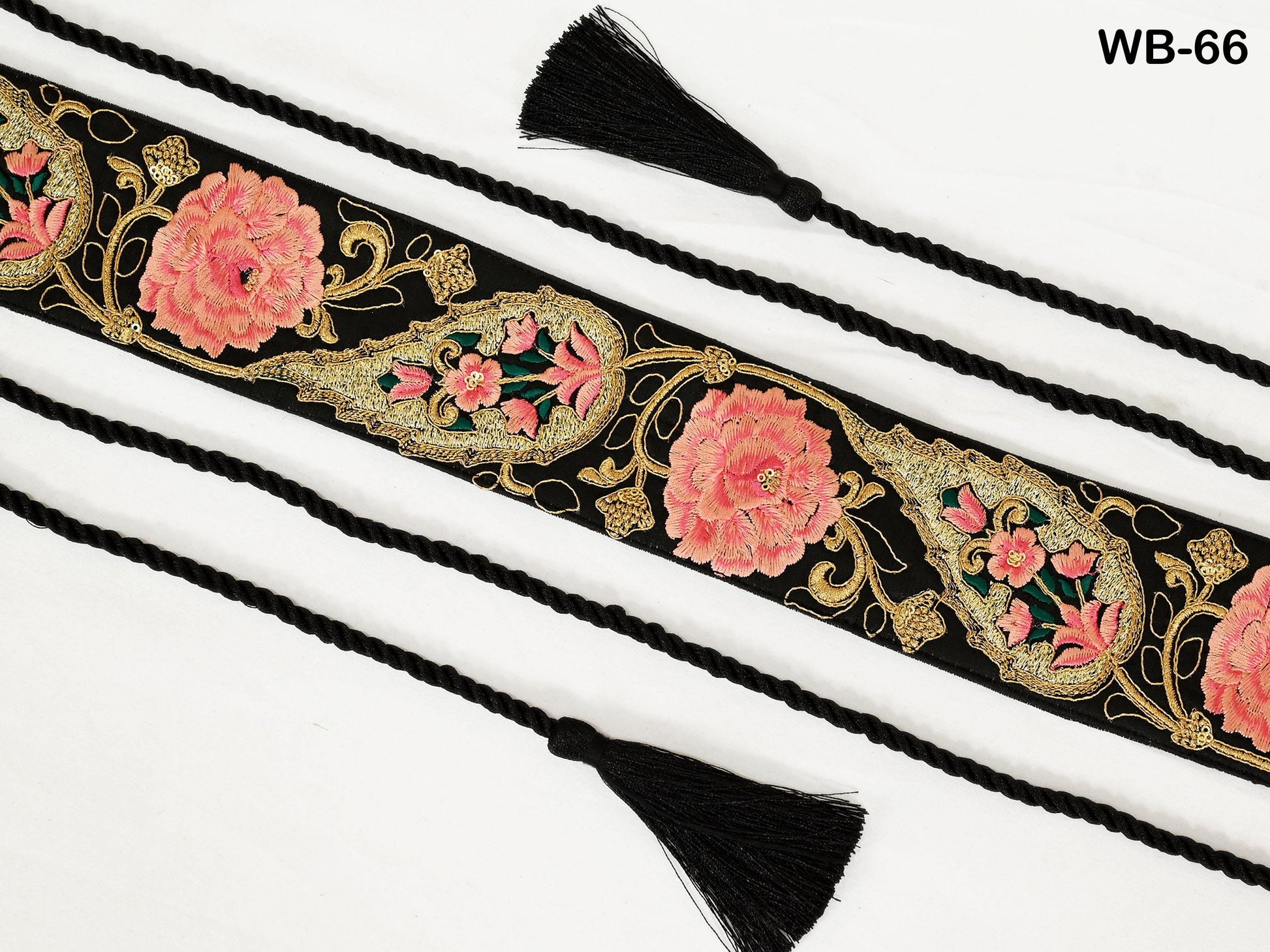 Black Wedding Dress Sash Belt Bridal Reversible Embroidery Belt Summer Obi Wrap Women Adjustable Bohemian Ethnic Customized Gift Sister
