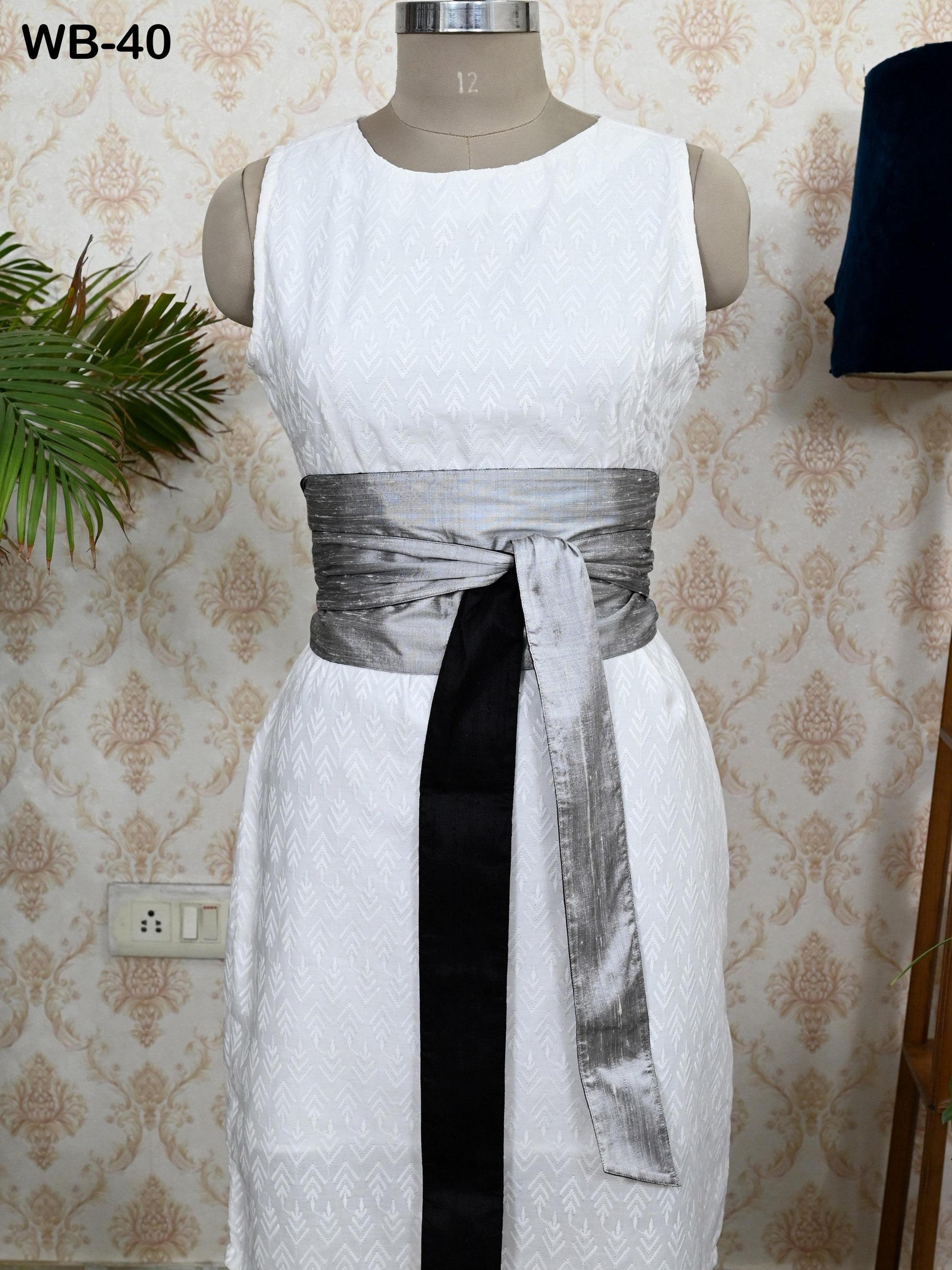 Silk Shantung Reversible Fabric Belt Grey Black Obi Wrap Women Sash Belt Adjustable Customized Wedding Dress Gift Mom Daughter Wrap & Tie