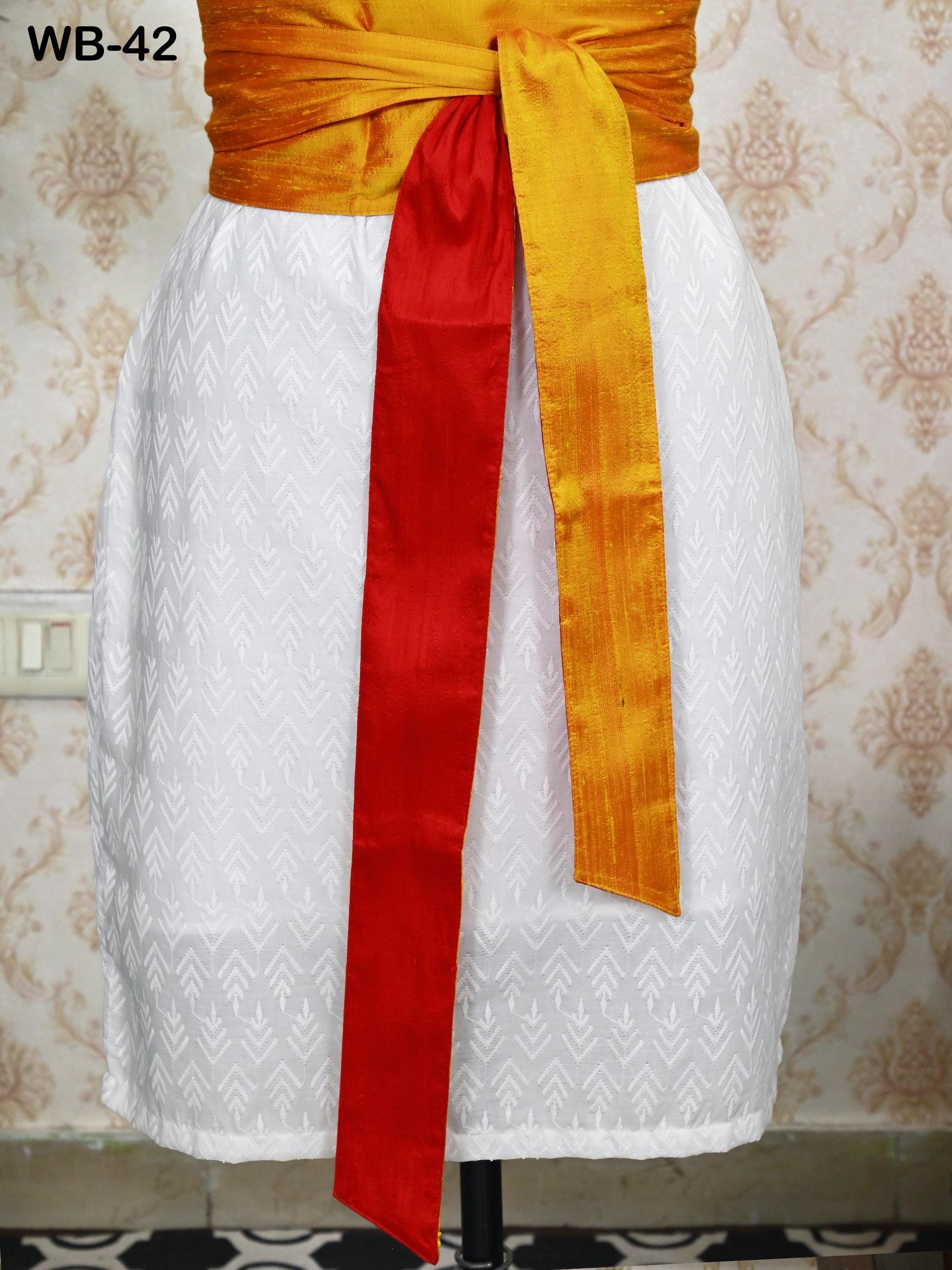 Silk Shantung Reversible Fabric Belt Red Orange Obi Wrap Women Sash Belt Adjustable Customized Wedding Dress Gift Mom Daughter Wrap & Tie