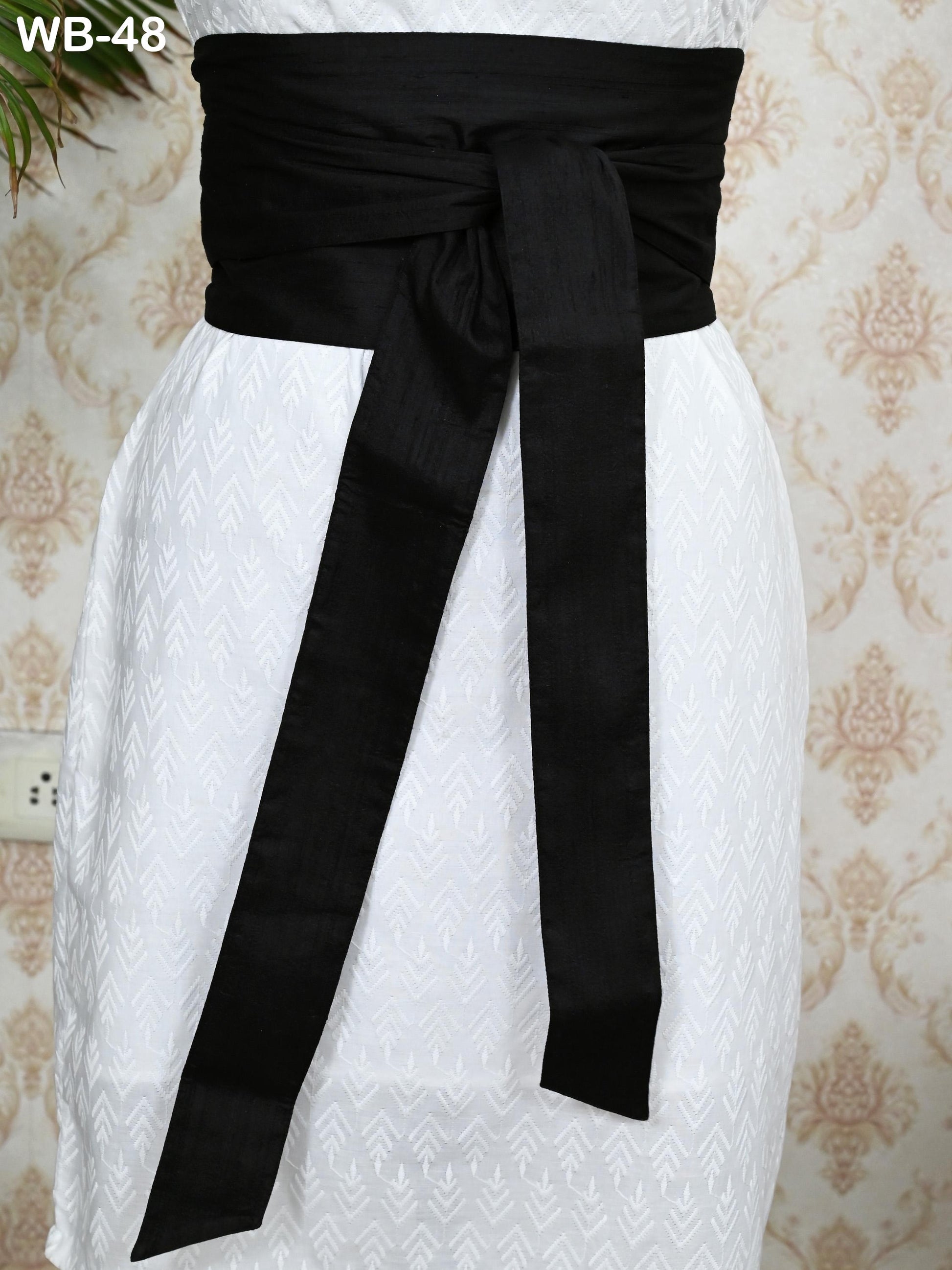 Black Silk Shantung Fabric Belt Obi Wrap Women Sash Belt Adjustable Customized Wedding Dress Gift Sister Wrap & Tie Dupioni Silk