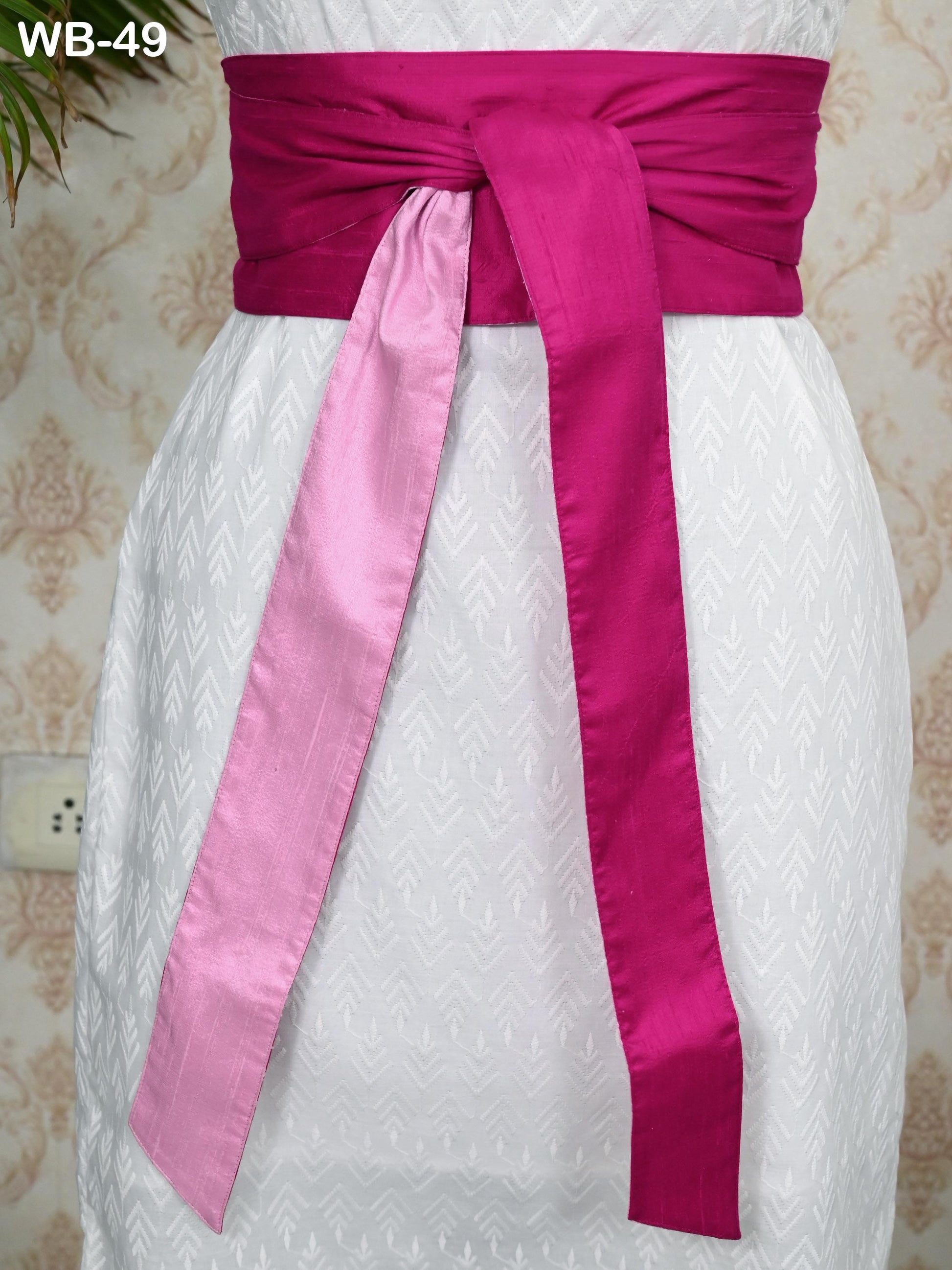 Silk Shantung Reversible Fabric Belt Pink Obi Wrap Women Sash Belt Adjustable Customized Wedding Dress Gift Mom Daughter Wrap & Tie