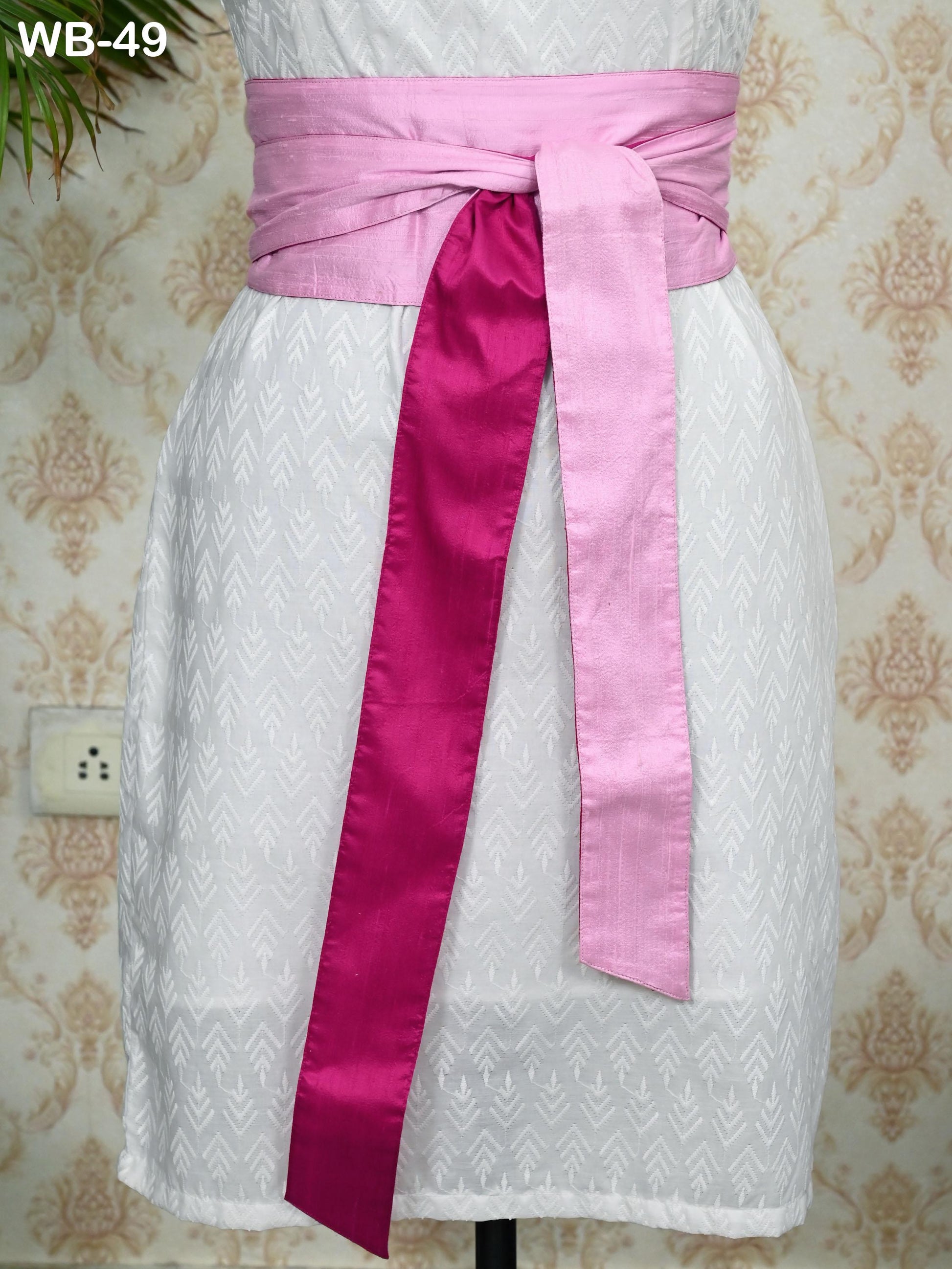 Silk Shantung Reversible Fabric Belt Pink Obi Wrap Women Sash Belt Adjustable Customized Wedding Dress Gift Mom Daughter Wrap & Tie