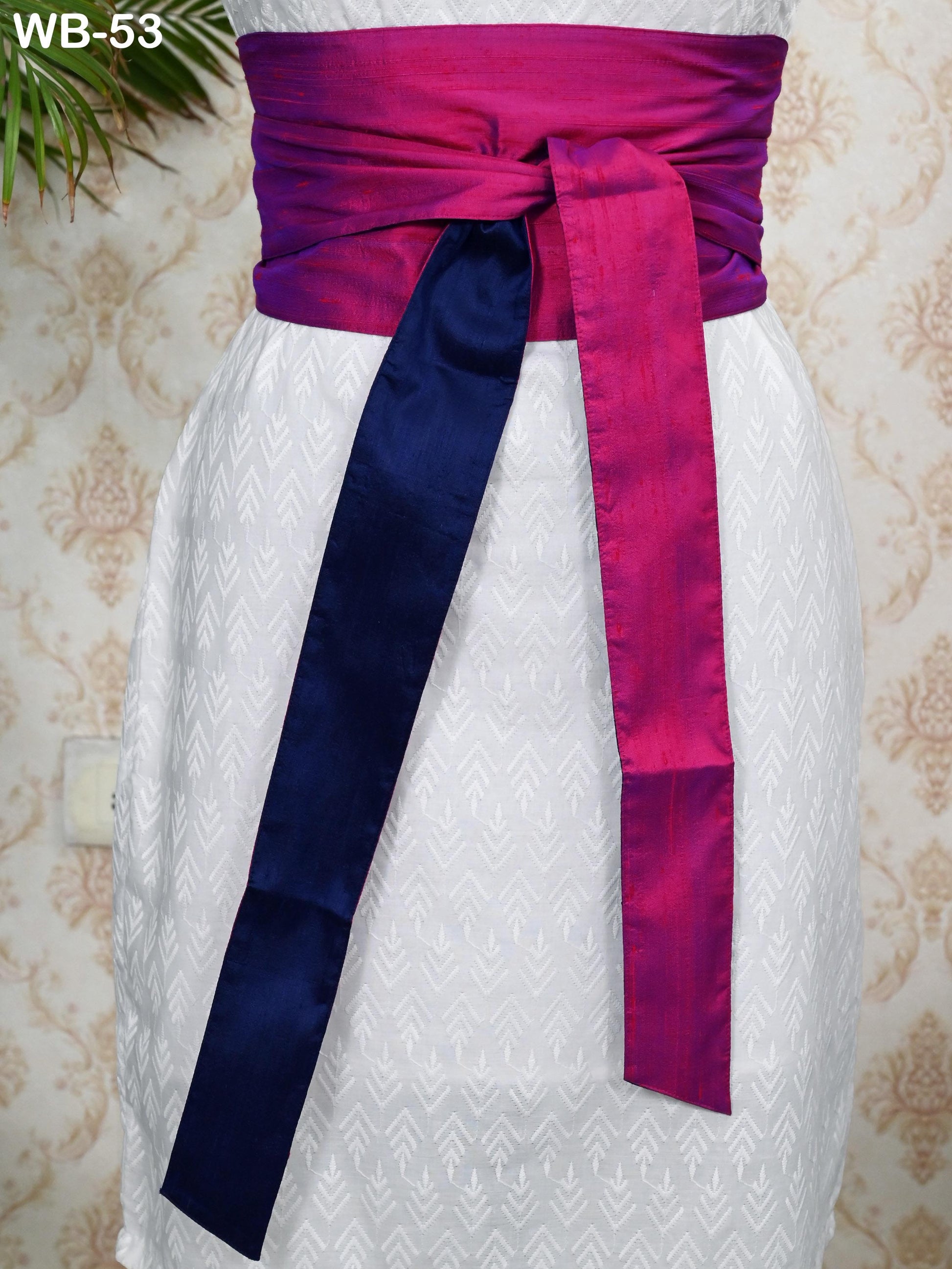Silk Shantung Reversible Fabric Belt Maroon Blue Obi Wrap Women Sash Belt Adjustable Customized Wedding Dress Gift Mom Daughter Wrap & Tie