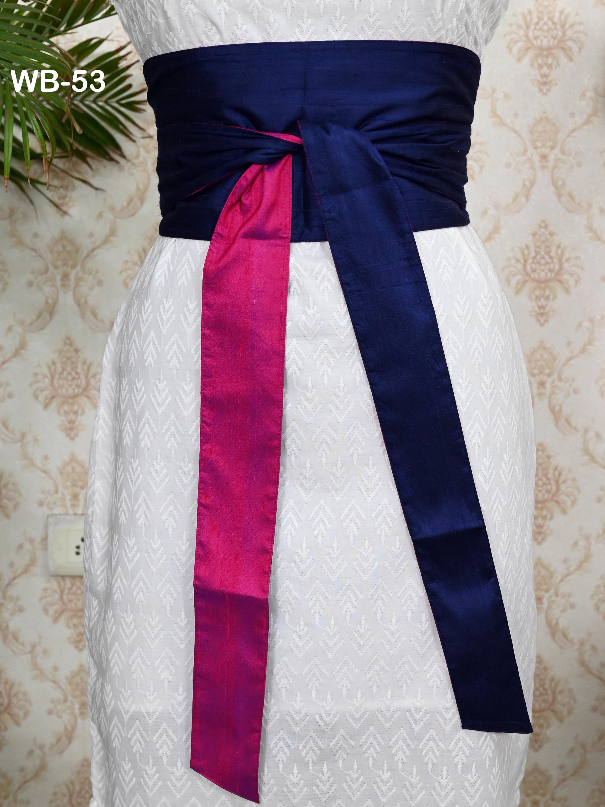 Silk Shantung Reversible Fabric Belt Maroon Blue Obi Wrap Women Sash Belt Adjustable Customized Wedding Dress Gift Mom Daughter Wrap & Tie
