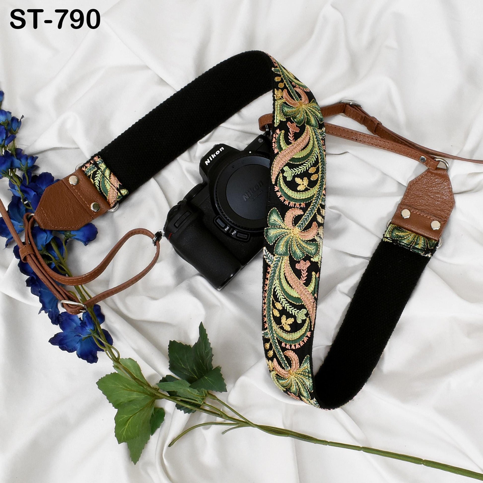 Brown Leather Camera Strap Replacement Adjustable Embroidery Shoulder or Neck strap DSLR Camera Accessories Gift for Daughter Photographers