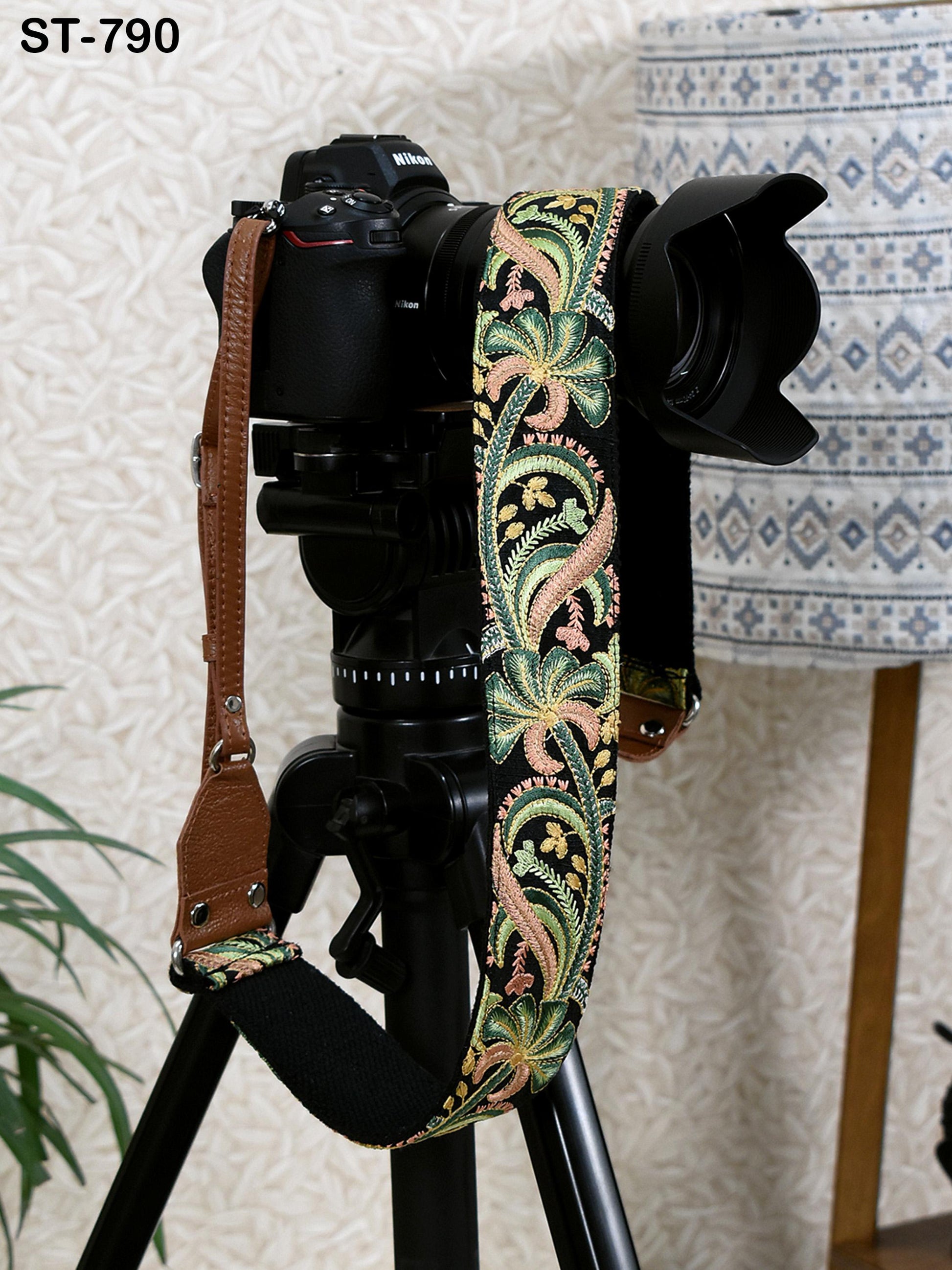 Brown Leather Camera Strap Replacement Adjustable Embroidery Shoulder or Neck strap DSLR Camera Accessories Gift for Daughter Photographers