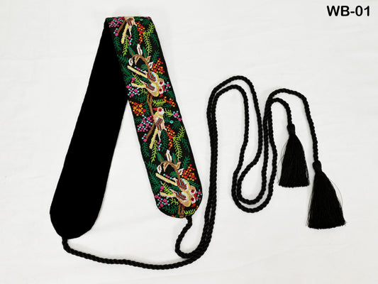 Reversible Embroidery Fabric Belt Black Obi Wrap Women Sash Belt Adjustable Bohemian Ethnic Customize Summer Wedding Dress Gift for Friend
