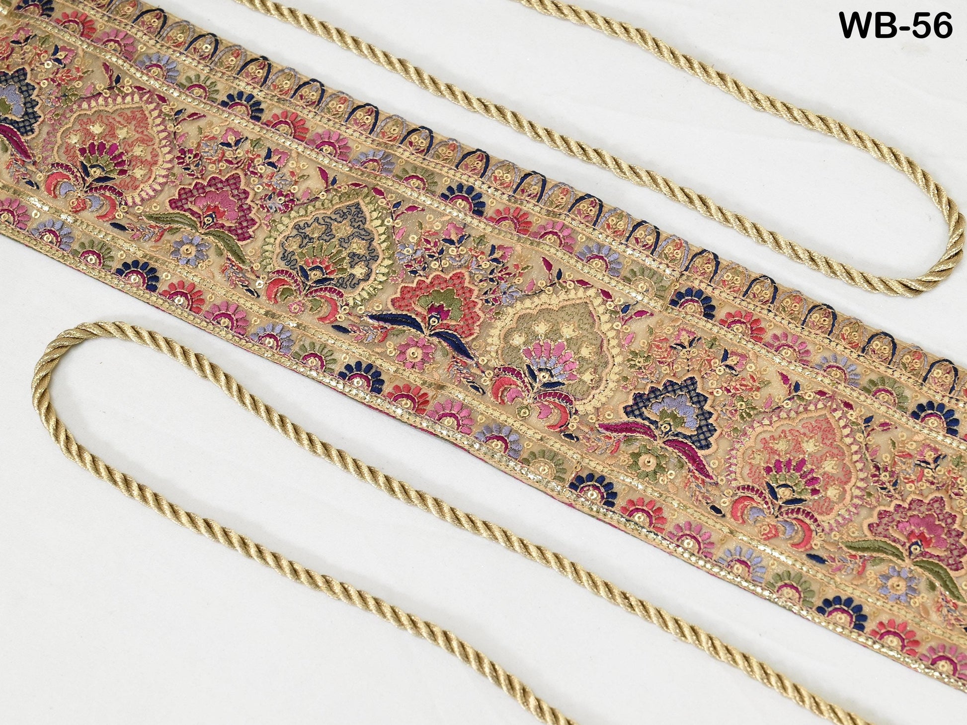 Beige Reversible Embroidery Fabric Belt Gold Obi Wrap Women Sash Belt Adjustable Bohemian Ethnic Customized Summer Wedding Dress Gift Friend