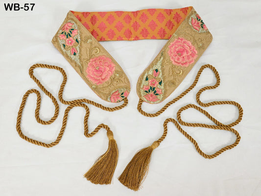 Tan Brown Wedding Dress Sash Belt Bridal Reversible Embroidery Belt Summer Obi Wrap Women Adjustable Bohemian Ethnic Customized Gift Mother