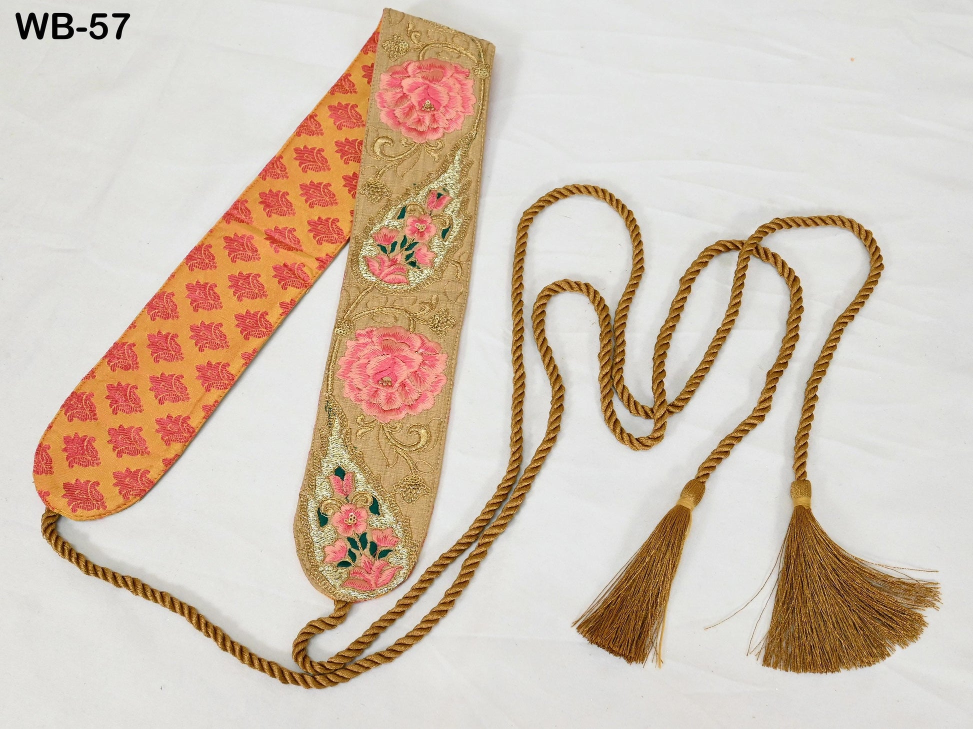 Tan Brown Wedding Dress Sash Belt Bridal Reversible Embroidery Belt Summer Obi Wrap Women Adjustable Bohemian Ethnic Customized Gift Mother