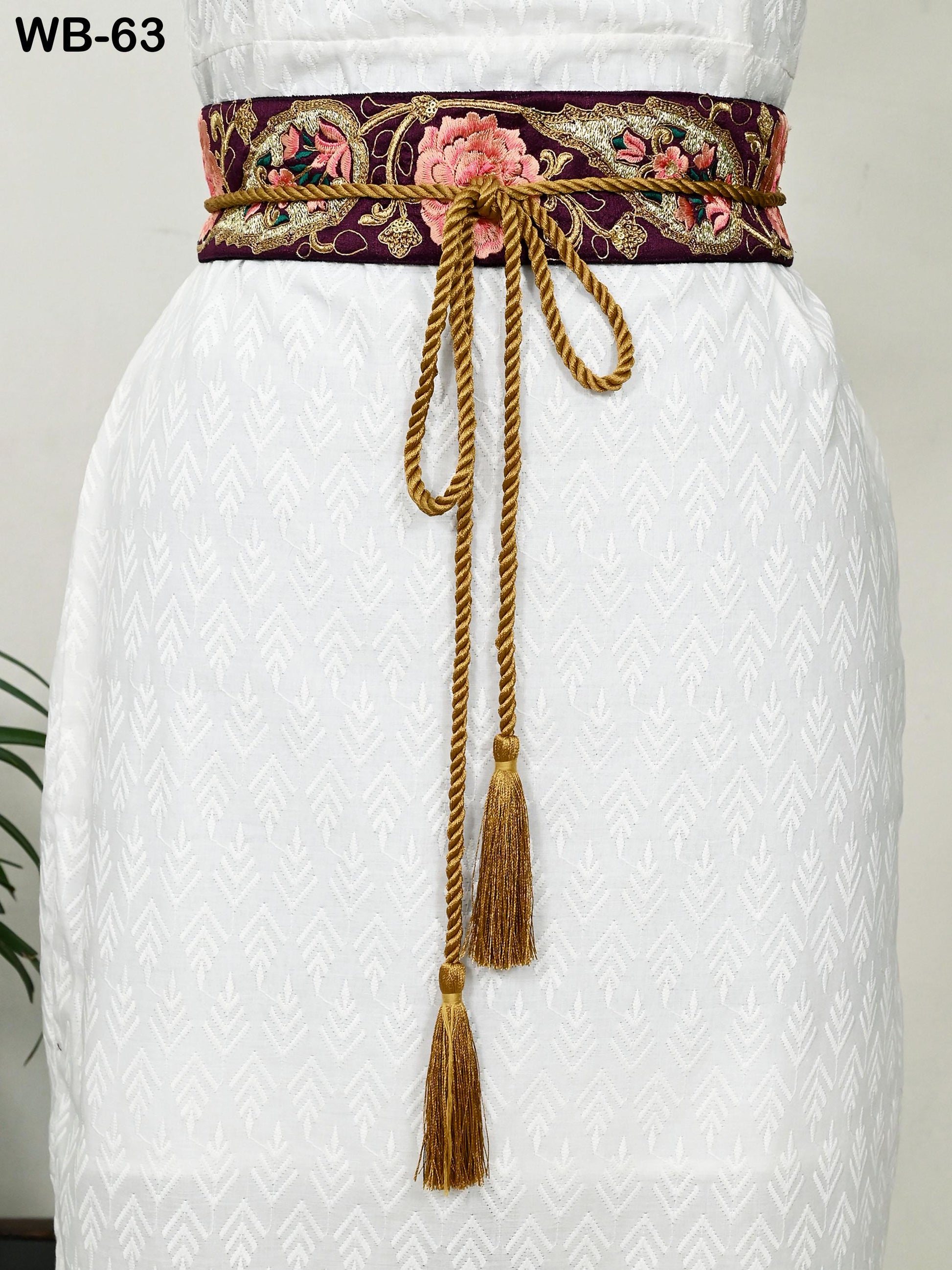 Wine Wedding Dress Sash Belt Bridal Reversible Embroidery Belt Summer Obi Wrap Women Adjustable Bohemian Ethnic Customized Gift Sister