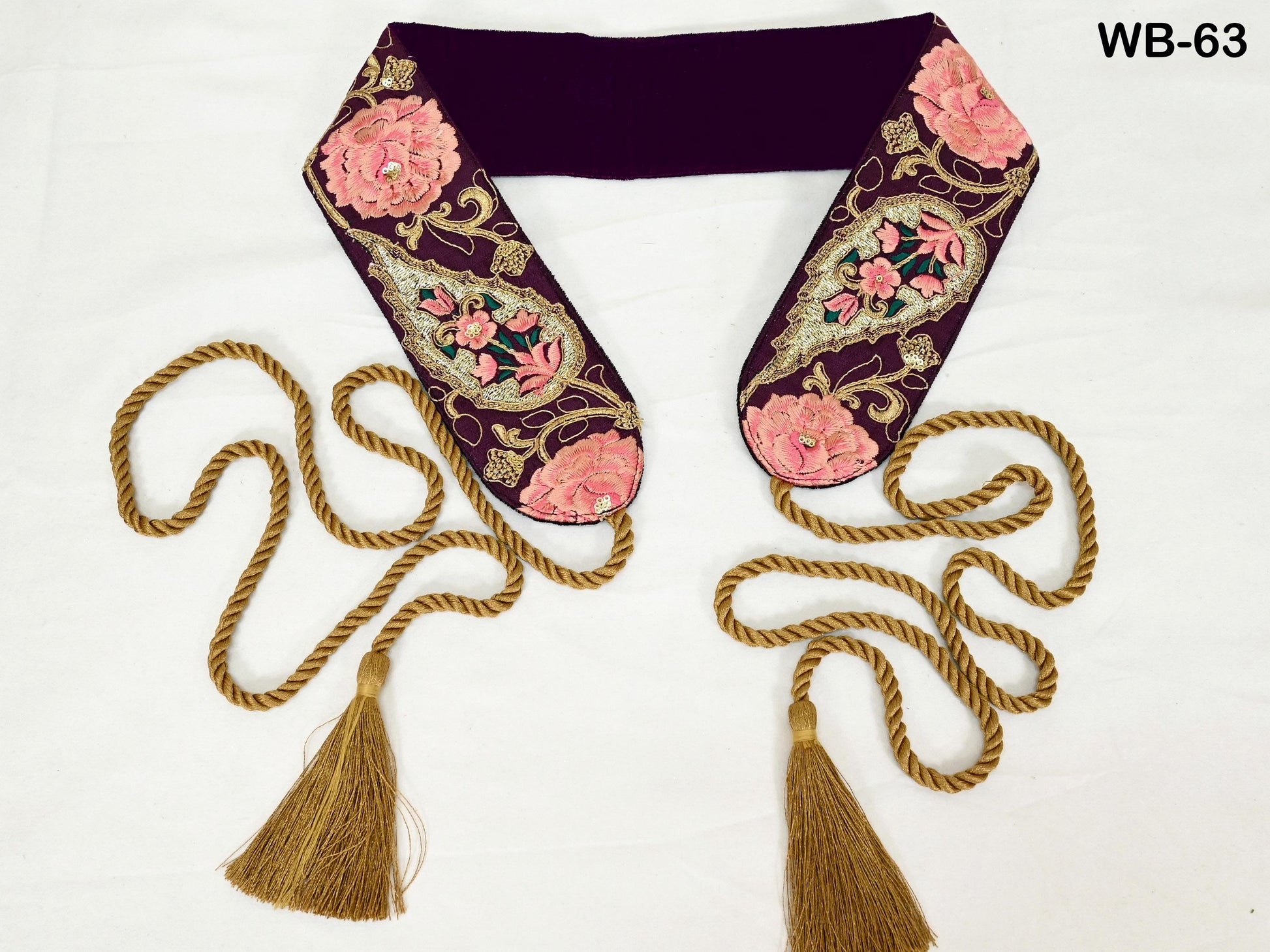 Wine Wedding Dress Sash Belt Bridal Reversible Embroidery Belt Summer Obi Wrap Women Adjustable Bohemian Ethnic Customized Gift Sister