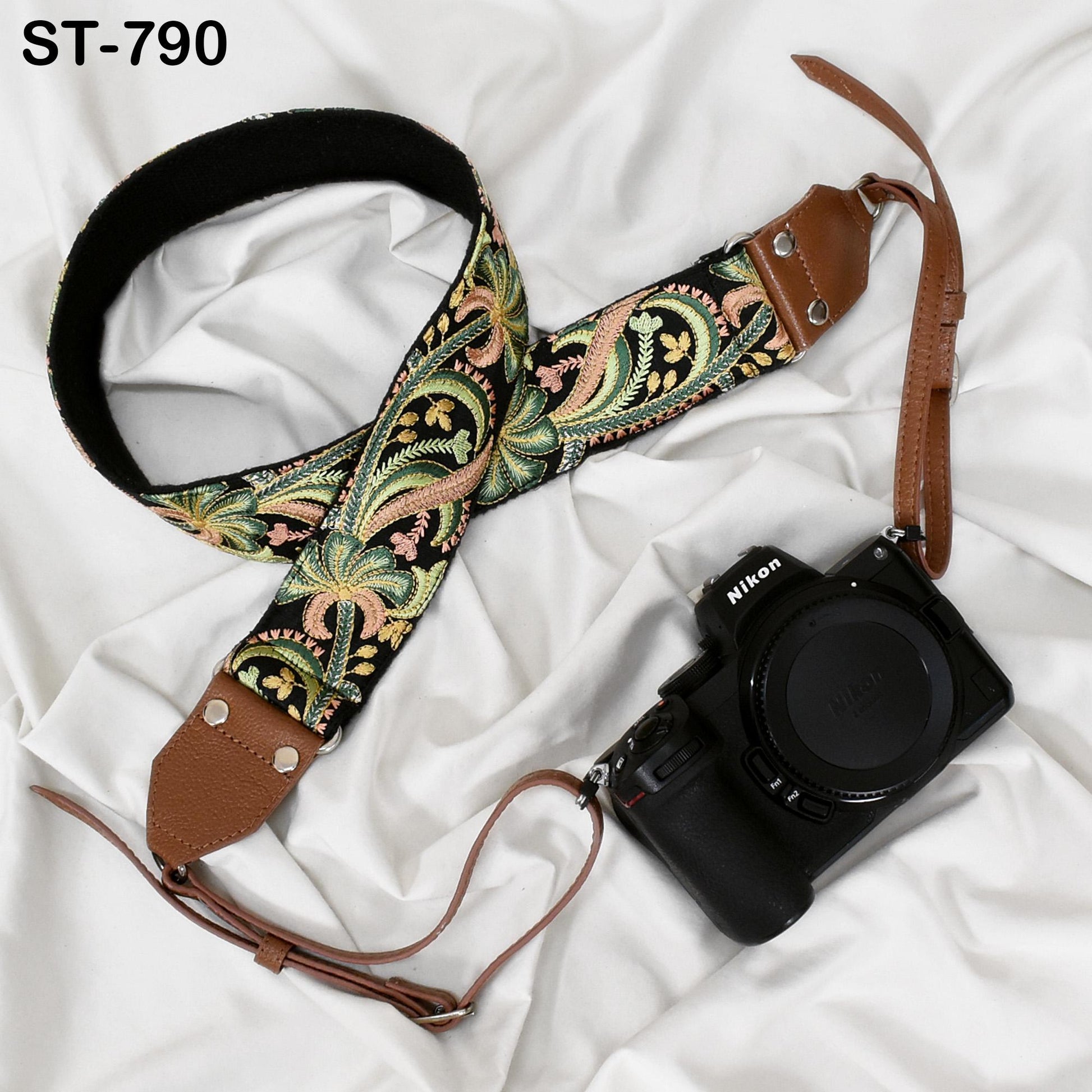 Brown Leather Camera Strap Replacement Adjustable Embroidery Shoulder or Neck strap DSLR Camera Accessories Gift for Daughter Photographers