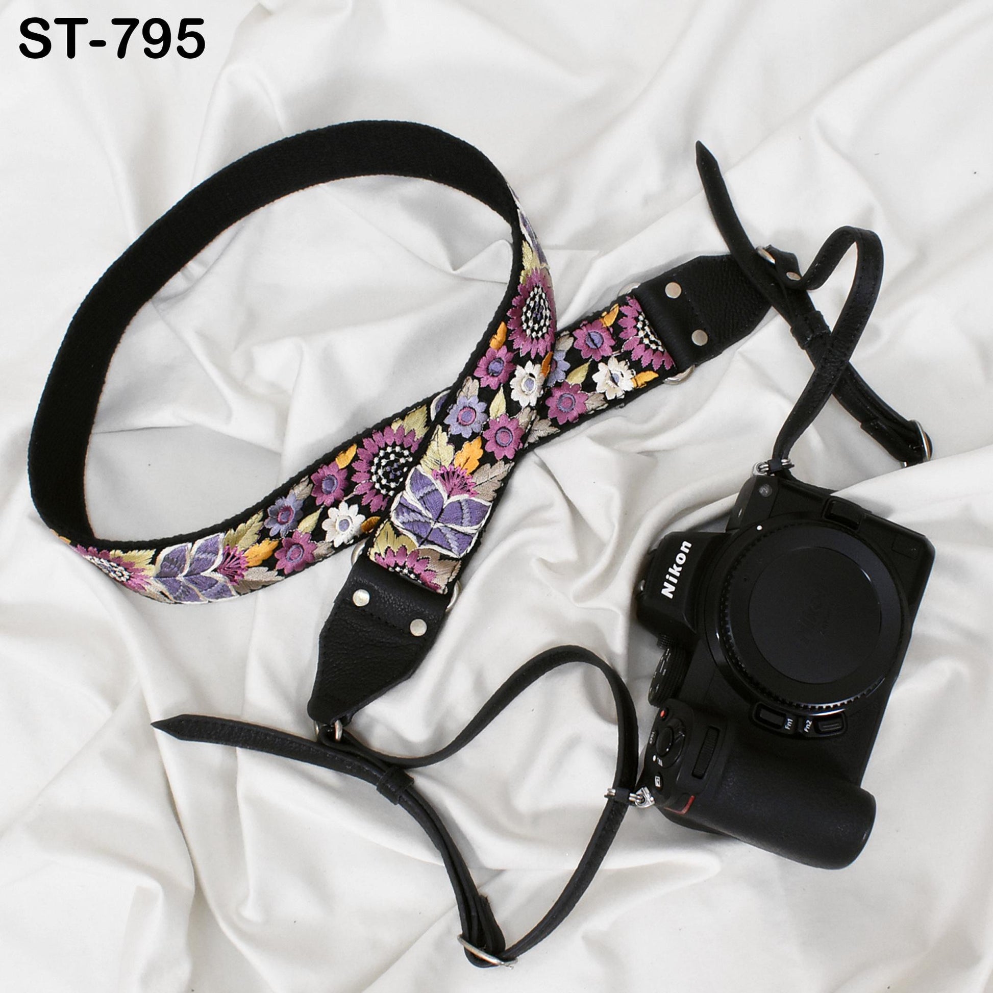 Black Leather Camera Strap Gift for Daughter Photographers Adjustable Embroidery Replacement Shoulder or Neck Strap DSLR Camera Accessories