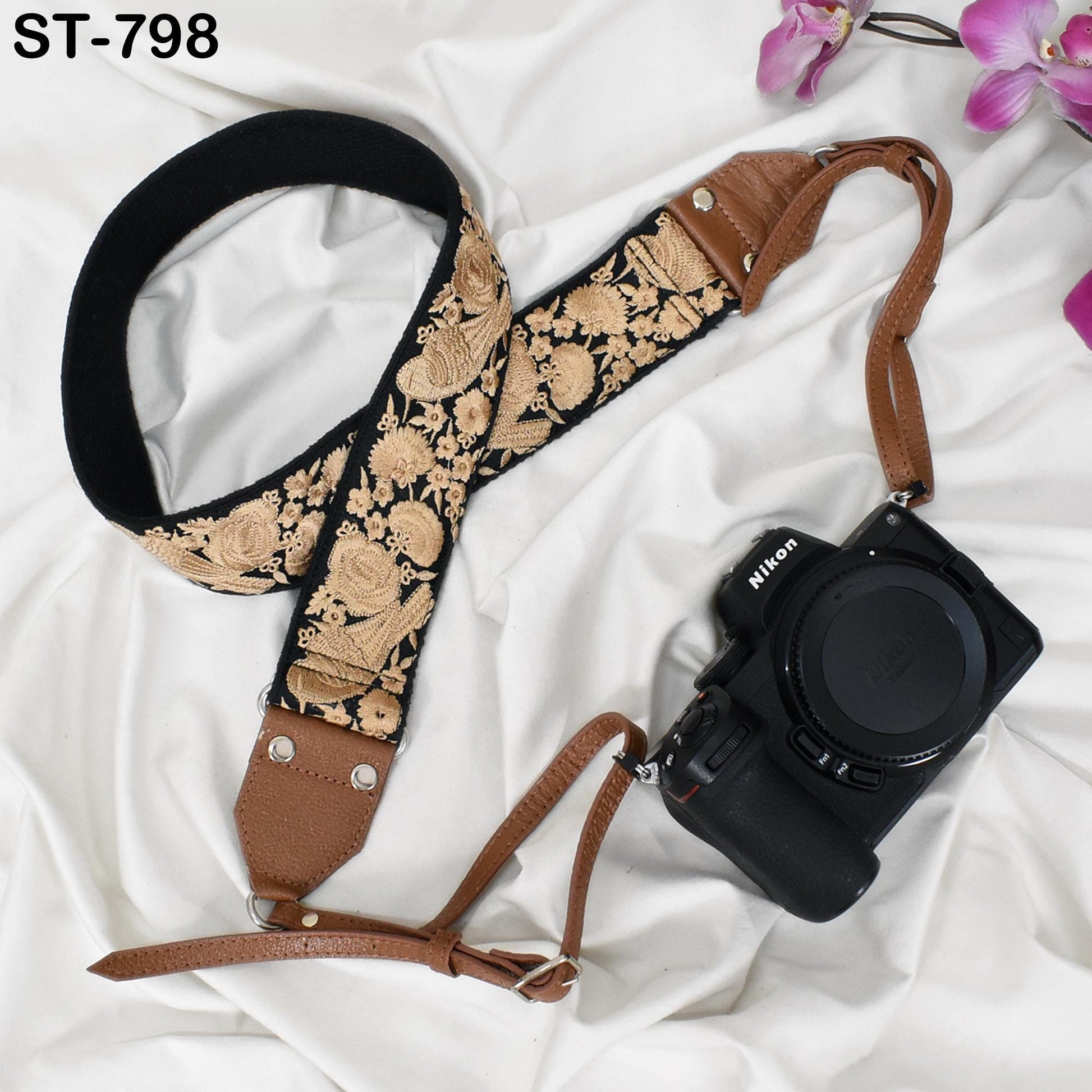 Brown Leather Camera Strap Replacement Adjustable Embroidery Shoulder or Neck strap DSLR Camera Accessories Gift for Daughter Photographers