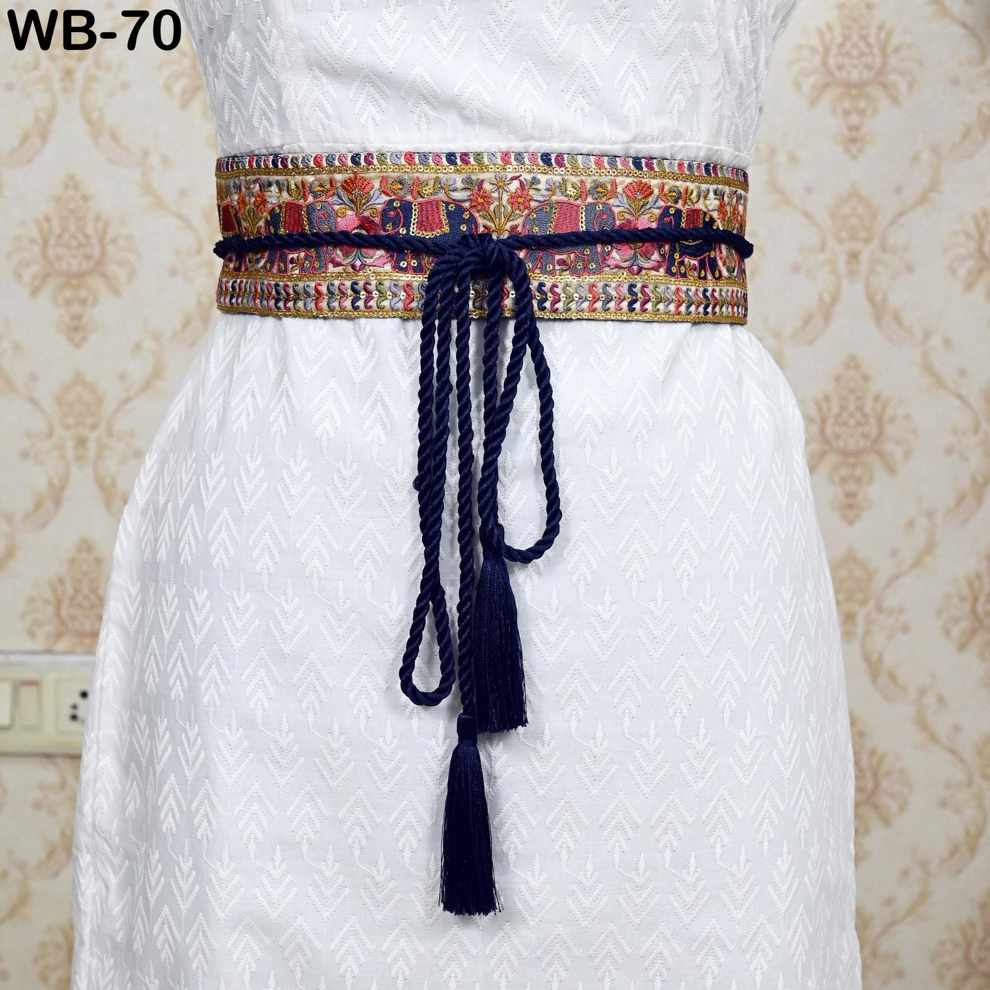 Embroidered Elephant Reversible Belt Obi Wrap Women Wedding Sash Belt Adjustable Bohemian Ethnic Customized Summer Dresses Christmas Gift