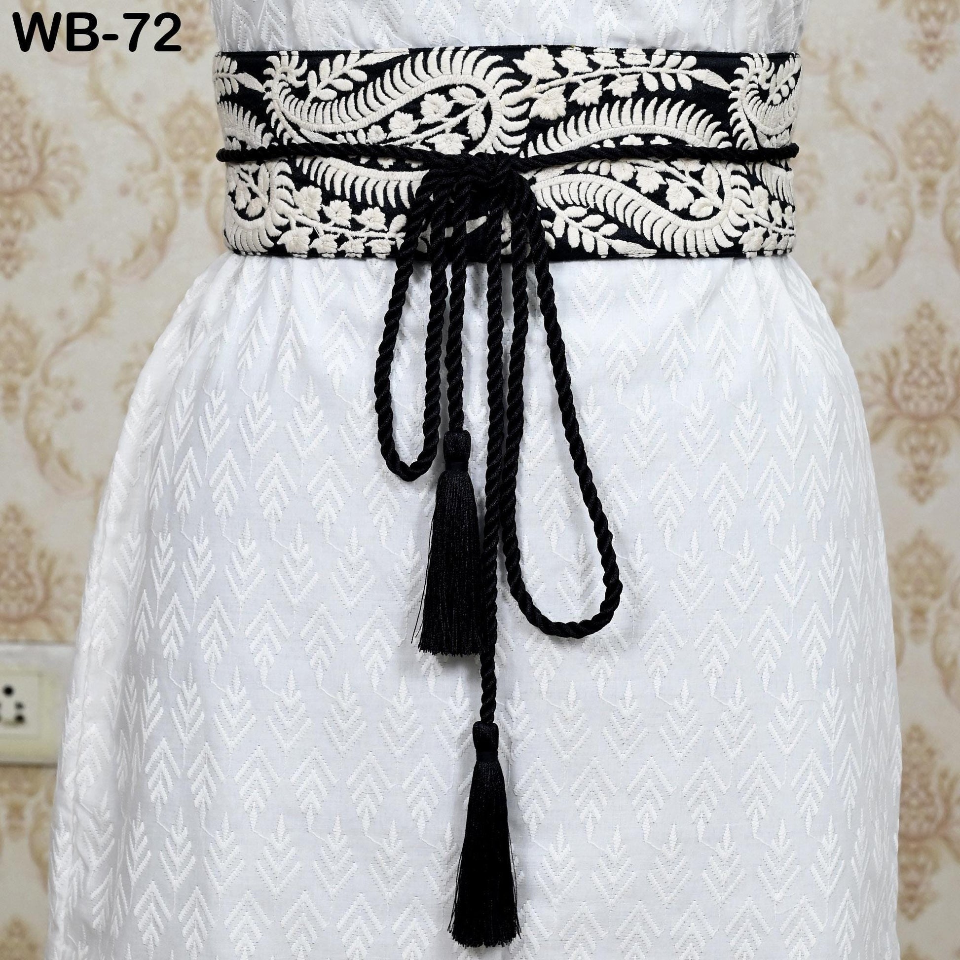 Reversible Embroidery Fabric Belt Black Obi Wrap Women Sash Belt Adjustable Bohemian Ethnic Customize Summer Wedding Dress Gift for Sister