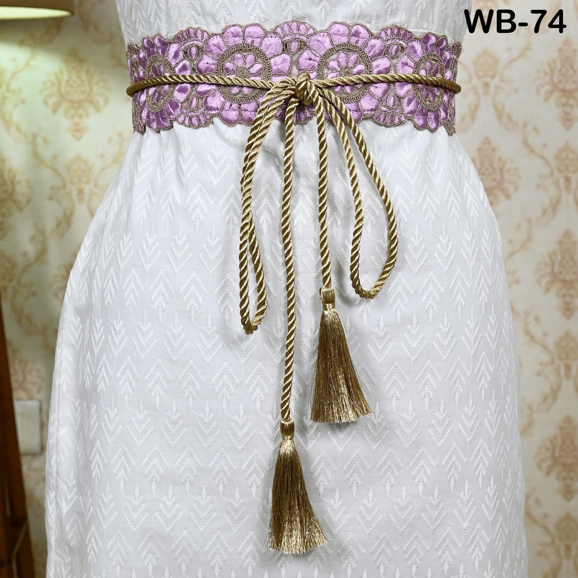 Embroidered Lilac Gold Waist Belt Wedding Dress Sash Belt Bridal Reversible Summer Obi Wrap Women Adjustable Customized Gift Friend