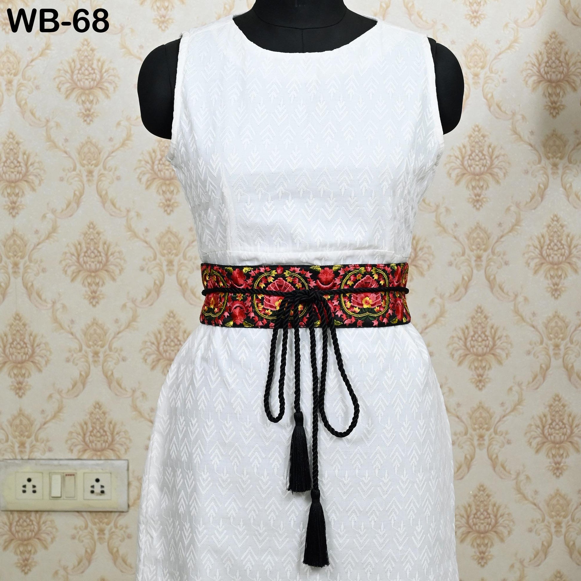 Red Reversible Embroidery Fabric Belt Gold Obi Wrap Women Sash Belt Adjustable Bohemian Ethnic Customized Summer Wedding Dress Gift Friend