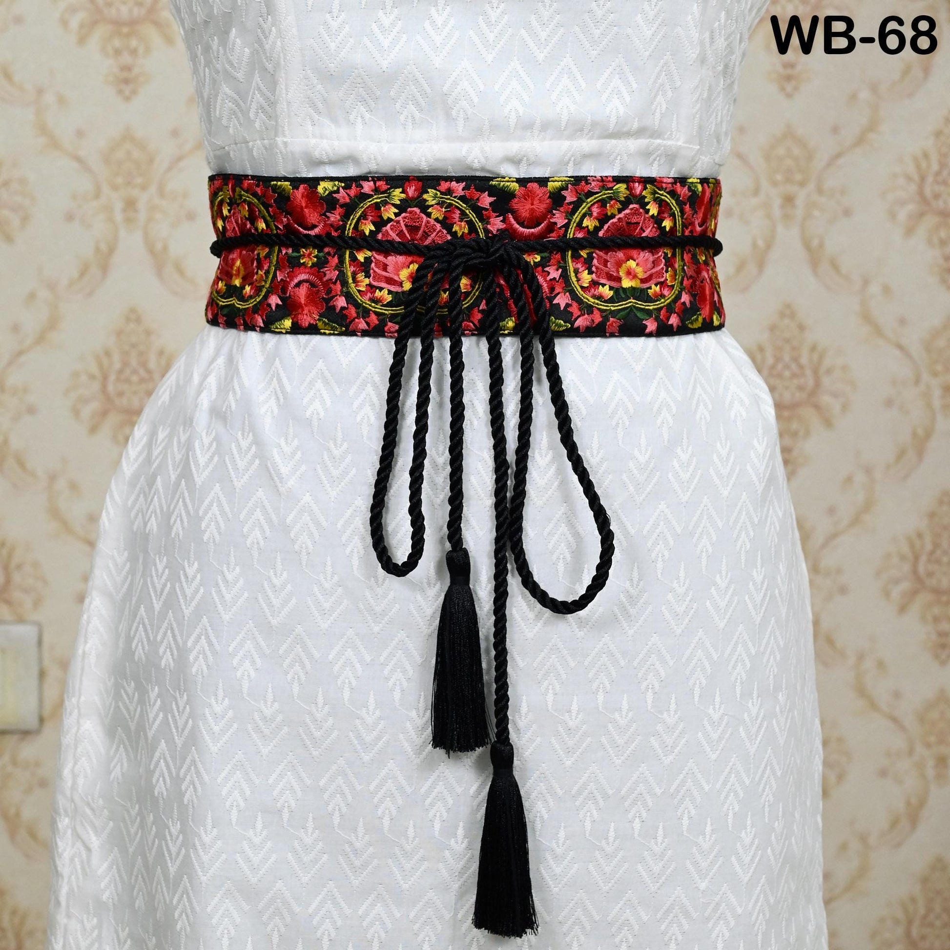 Red Reversible Embroidery Fabric Belt Gold Obi Wrap Women Sash Belt Adjustable Bohemian Ethnic Customized Summer Wedding Dress Gift Friend