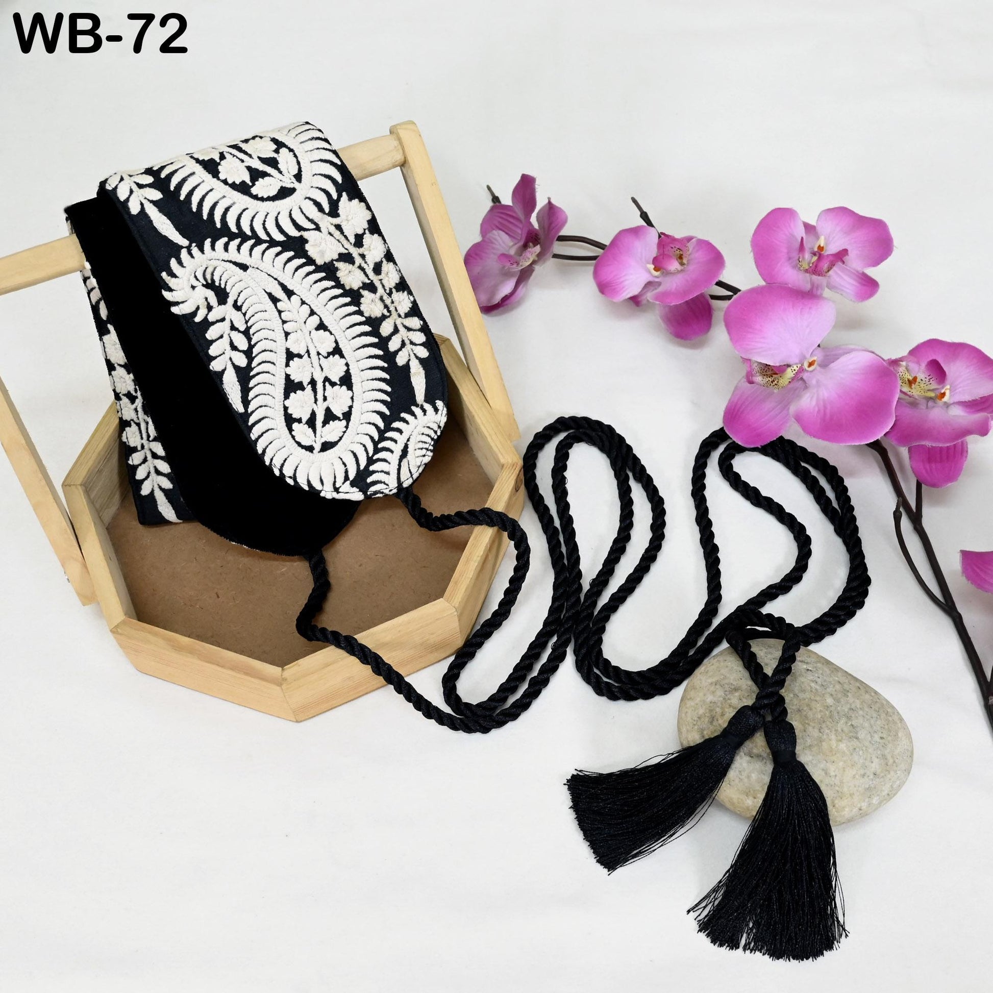 Reversible Embroidery Fabric Belt Black Obi Wrap Women Sash Belt Adjustable Bohemian Ethnic Customize Summer Wedding Dress Gift for Sister