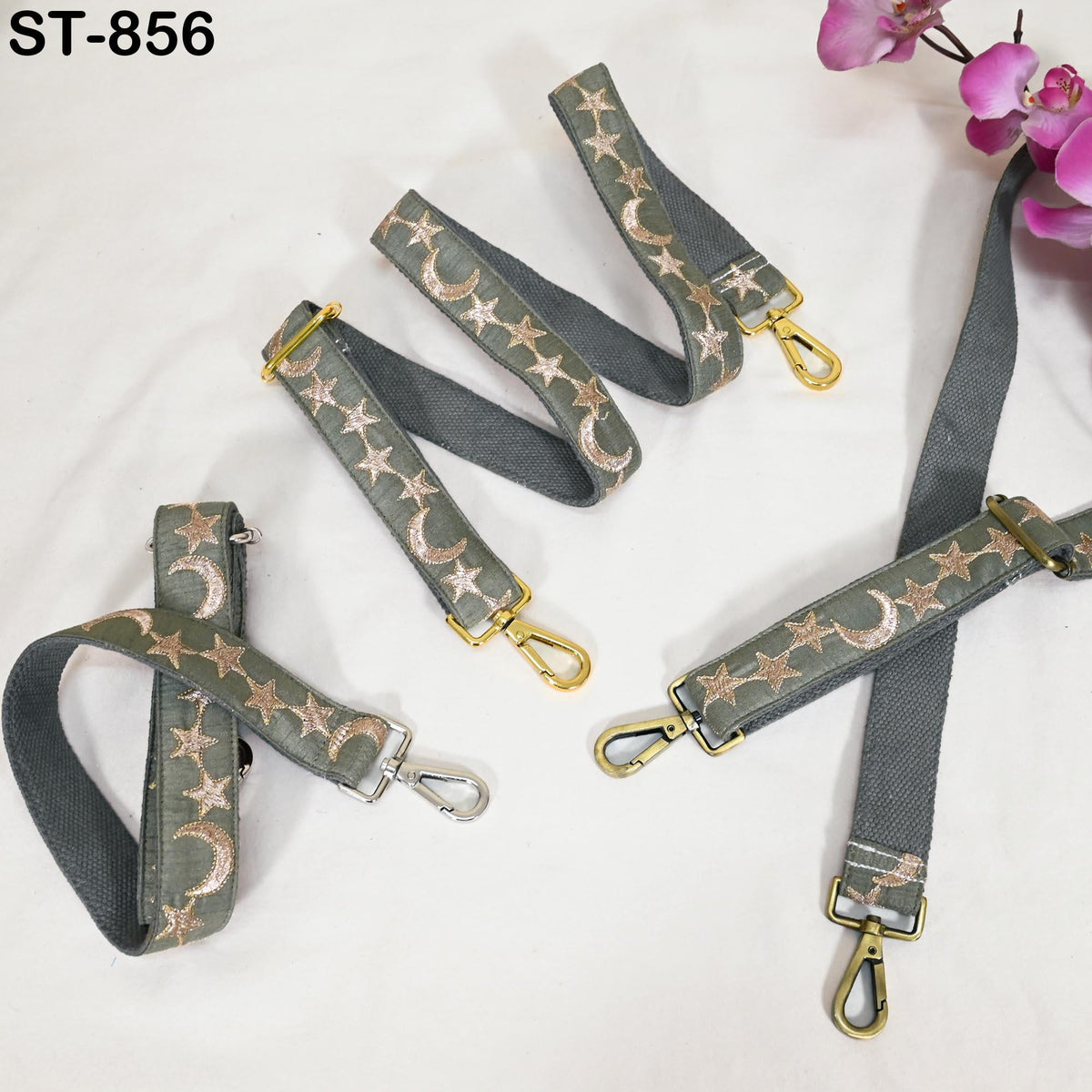 Embroidered Crossbody Strap Purses, Bags, Guitar Handbags and Embroidery Replacement Strap Gift for Friend, Grey Gold
