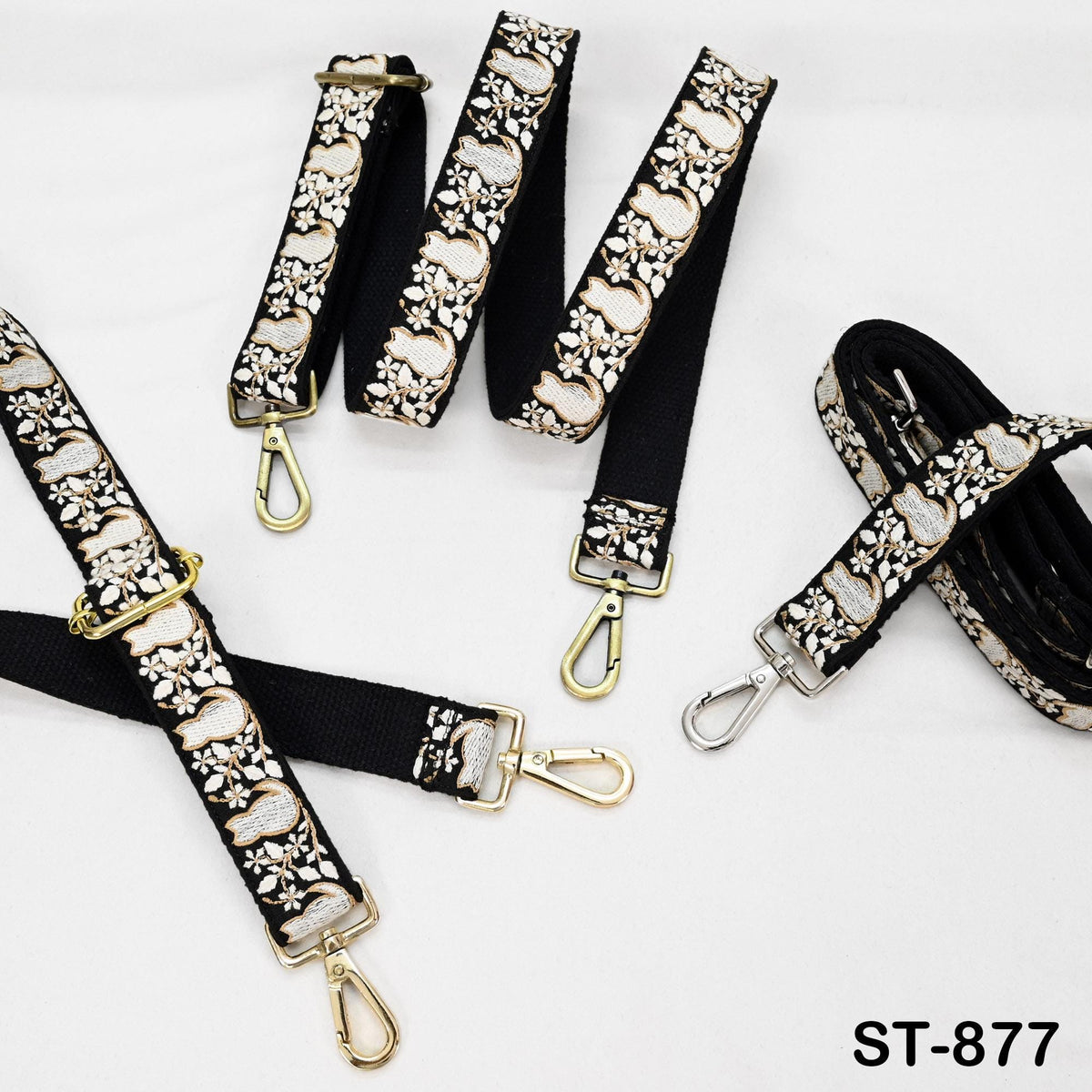Embroidered Cats Purse Strap, Adjustable Boho Crossbody Bag Straps of Animal Lovers