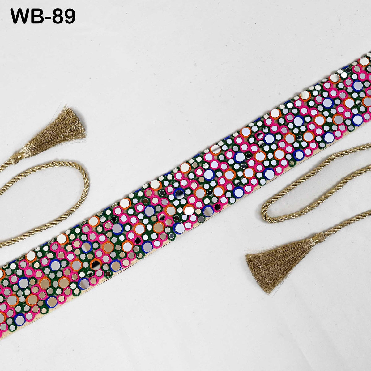 Embroidered Belt, Boho Reversible Obi Wrap | Fabric With Mirrors, Maroon Brocade Reverse | S-XL Adjustable