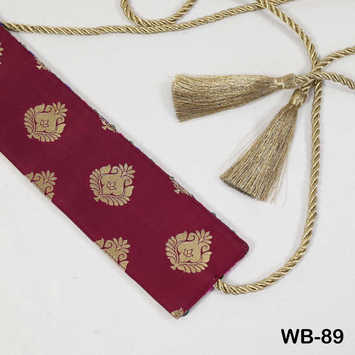 Embroidered Belt, Boho Reversible Obi Wrap | Fabric With Mirrors, Maroon Brocade Reverse | S-XL Adjustable