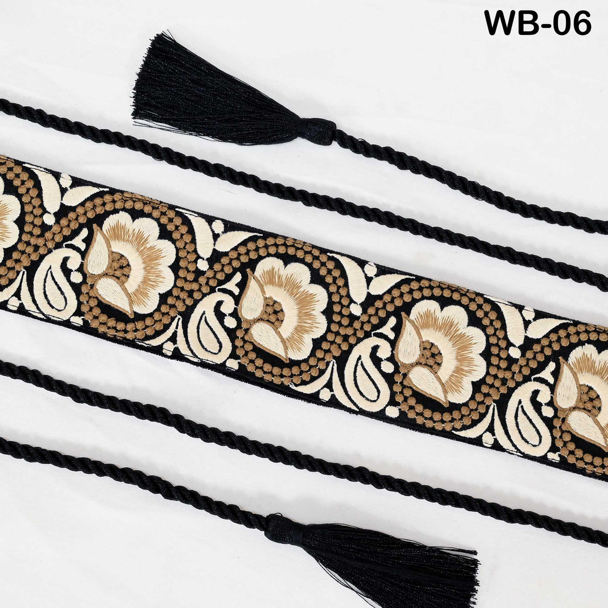 Reversible Embroidered Obi Belt Wrap Women Sash Belt Adjustable Bohemian Ethnic Customized Summer Wedding Dress Gift Sister Black Ivory