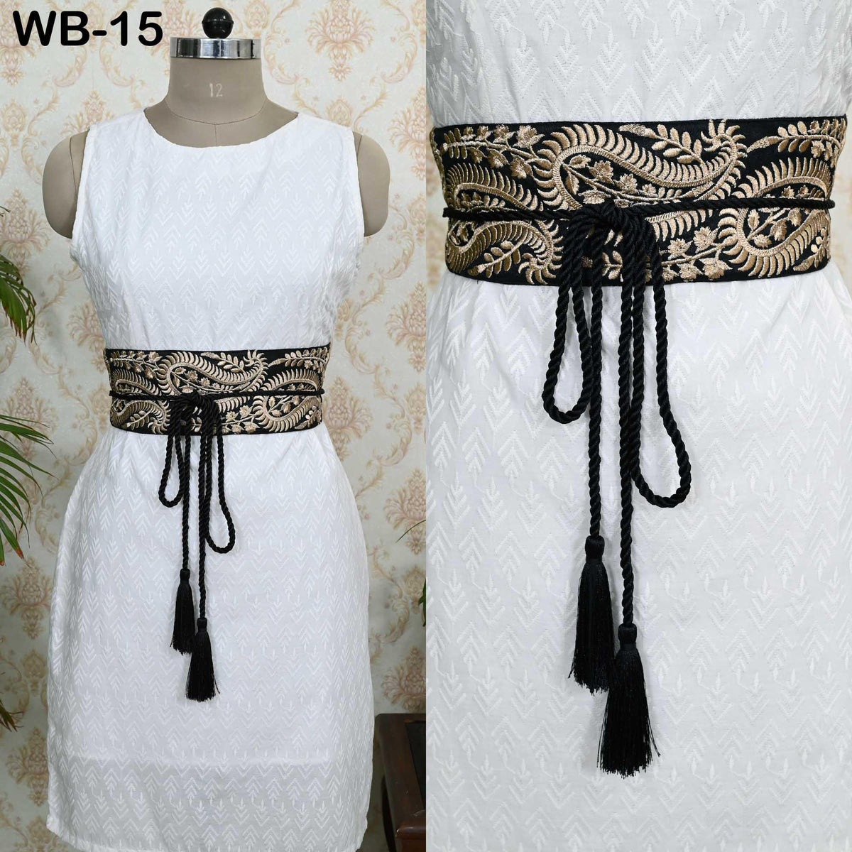 Reversible Embroidered Velvet Sash Belt: Boho Ethnic Wedding Dress Accessory (Customizable)