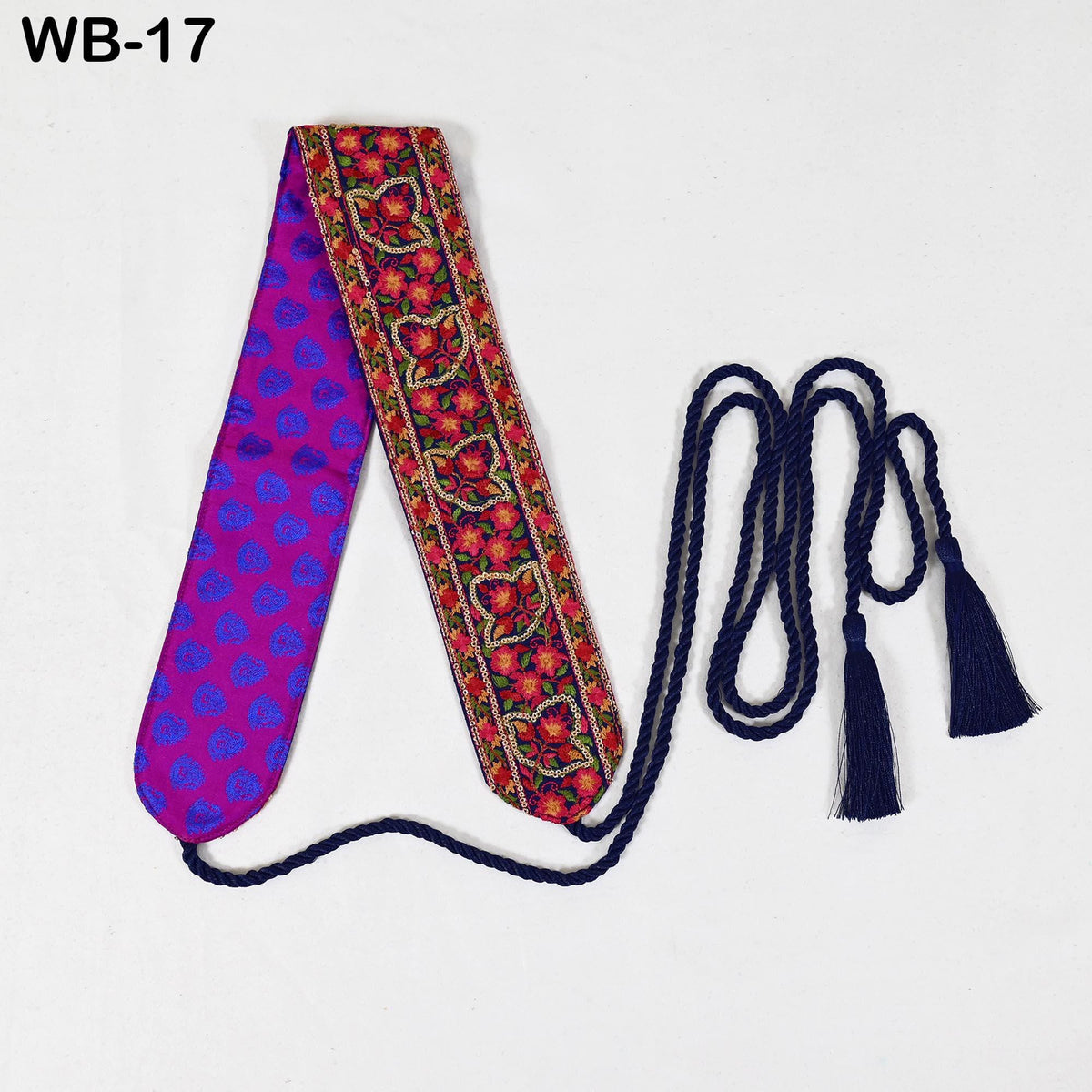 Reversible Embroidered Obi Belt, Navy Velvet and Brocade Sash, Bohemian Style