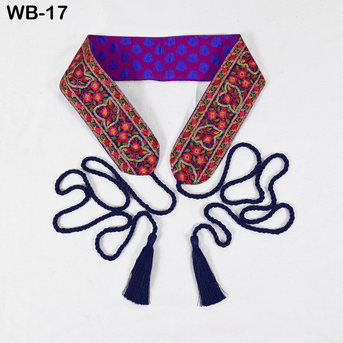 Reversible Embroidered Obi Belt, Navy Velvet and Brocade Sash, Bohemian Style