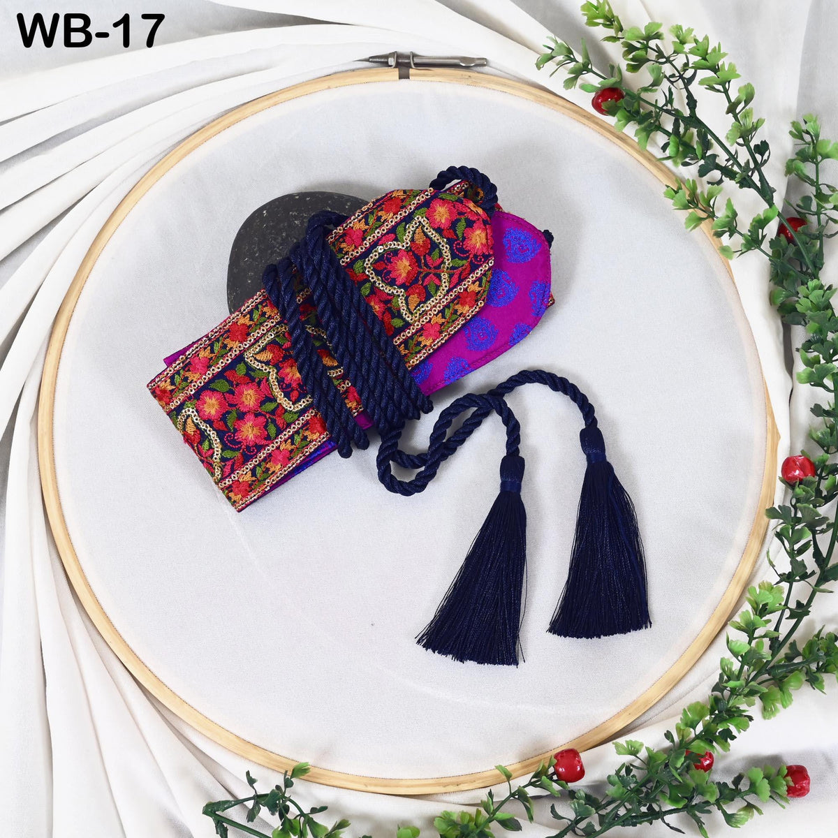 Reversible Embroidered Obi Belt, Navy Velvet and Brocade Sash, Bohemian Style