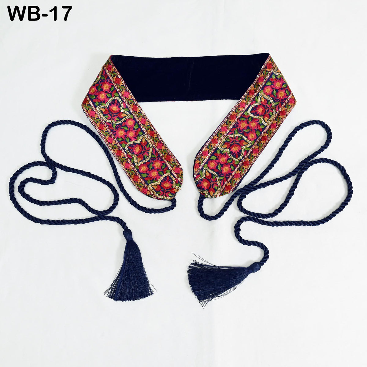 Reversible Embroidered Obi Belt, Navy Velvet and Brocade Sash, Bohemian Style
