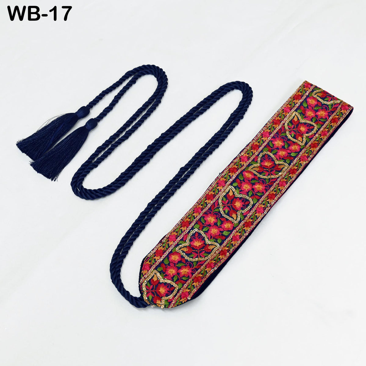 Reversible Embroidered Obi Belt, Navy Velvet and Brocade Sash, Bohemian Style