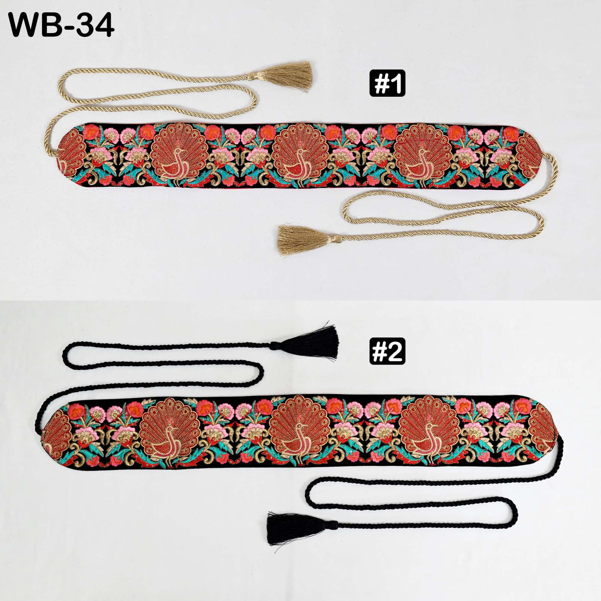 Reversible Embroidery Obi Belt, Black Velvet Women's Sash | Brocade Belt