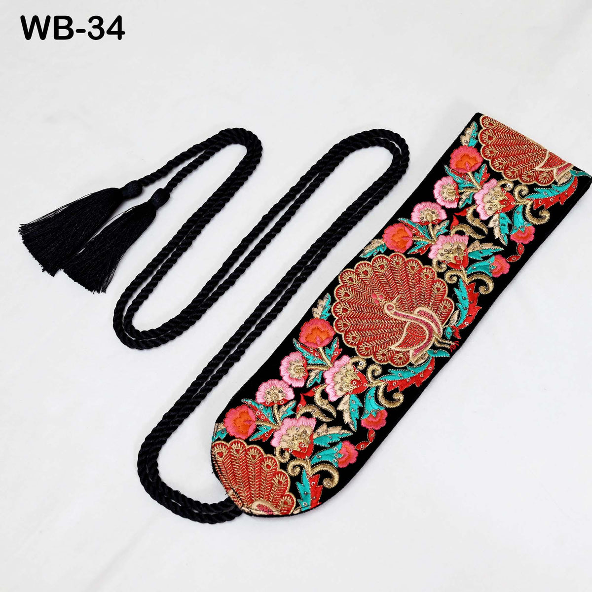 Reversible Embroidery Obi Belt, Black Velvet Women's Sash | Brocade Belt