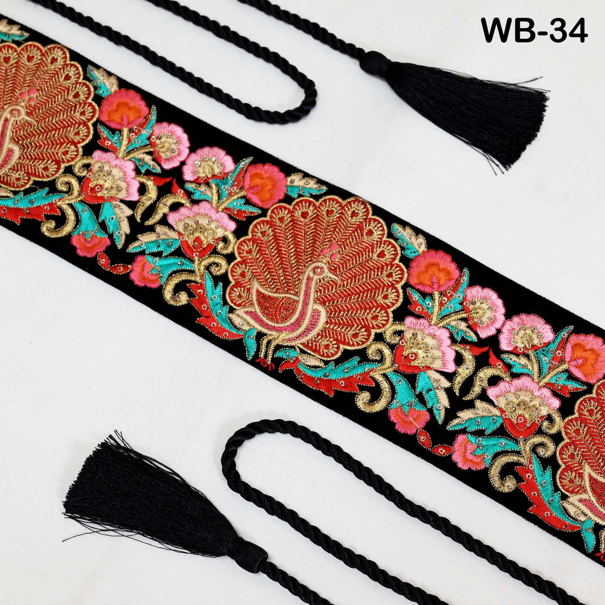 Reversible Embroidery Obi Belt, Black Velvet Women's Sash | Brocade Belt